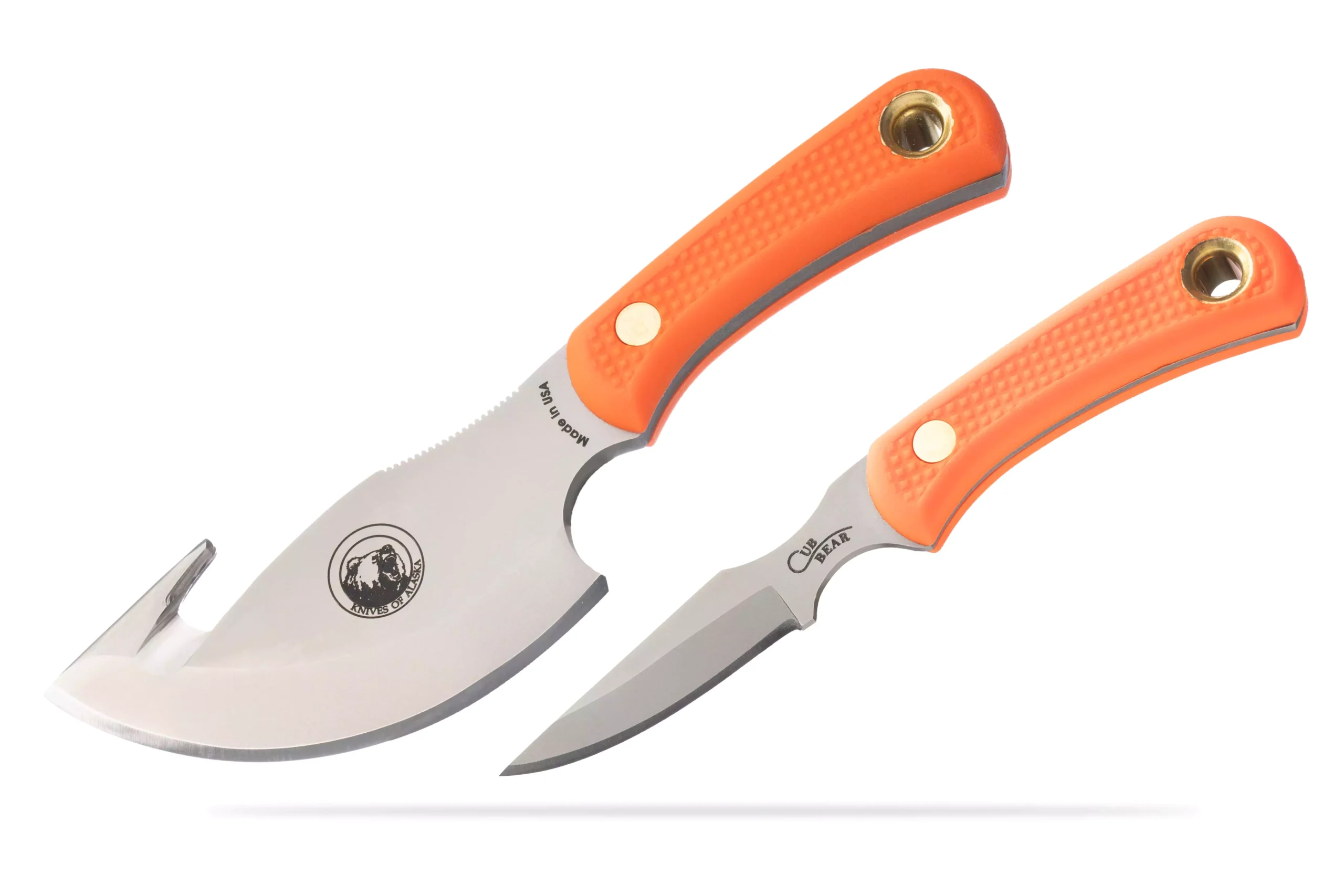 Light Hunter and Cub Bear combo with orange Suregrip handles and precision blades displayed on a white background.