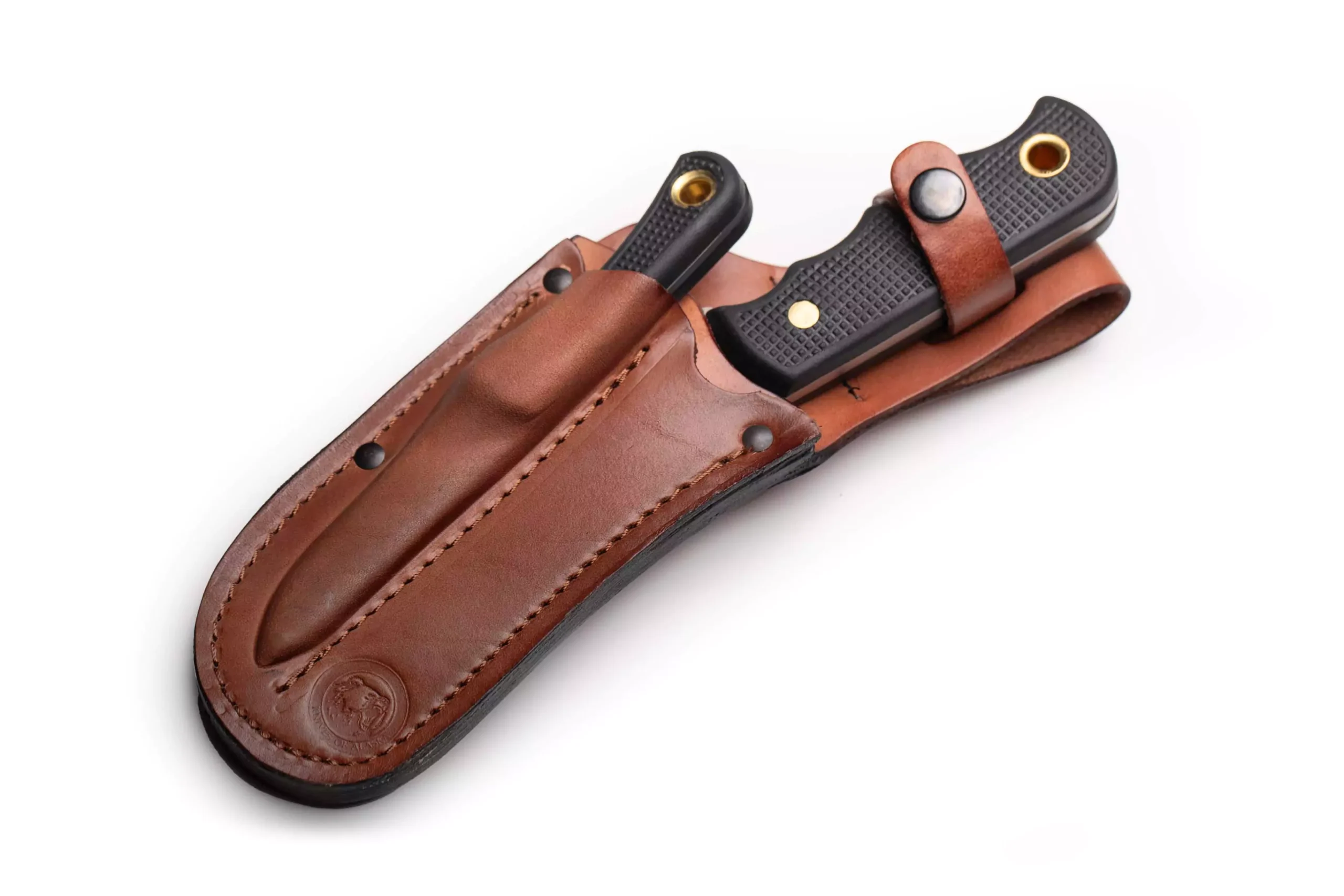 Brown Bear and Cub Bear knife combo in leather sheath with Suregrip handles