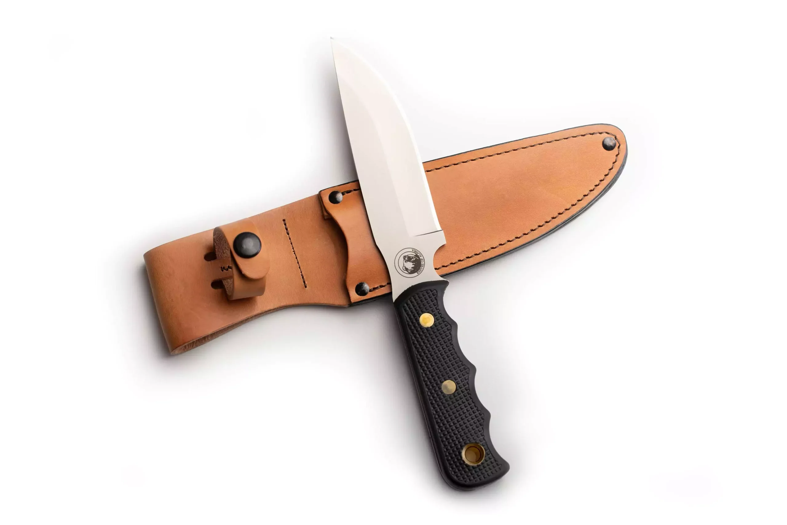 Bush Camp knife with Suregrip handle and leather sheath