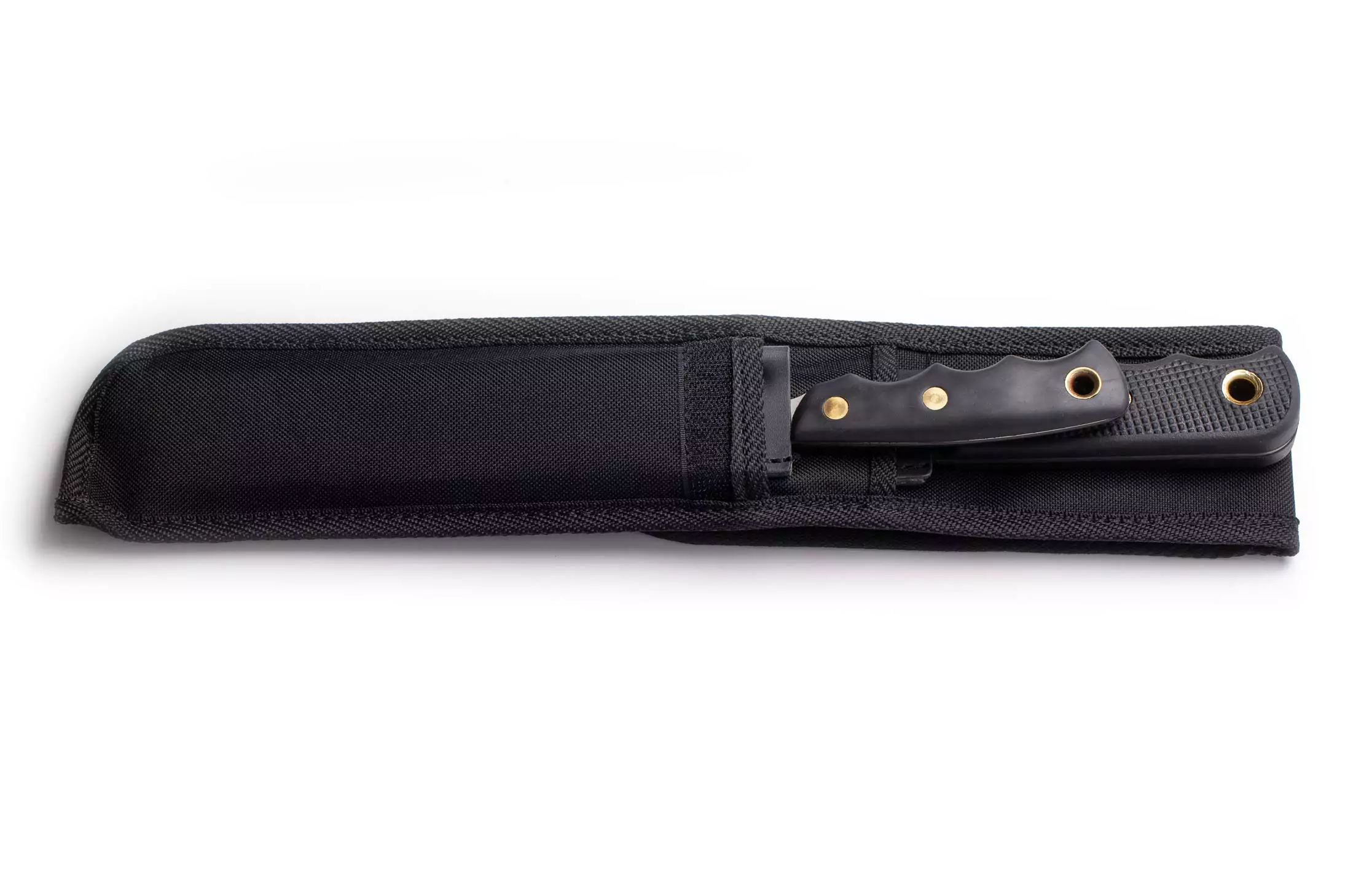 Fillet knife with black Suregrip handle in Kydex-lined Cordura nylon sheath
