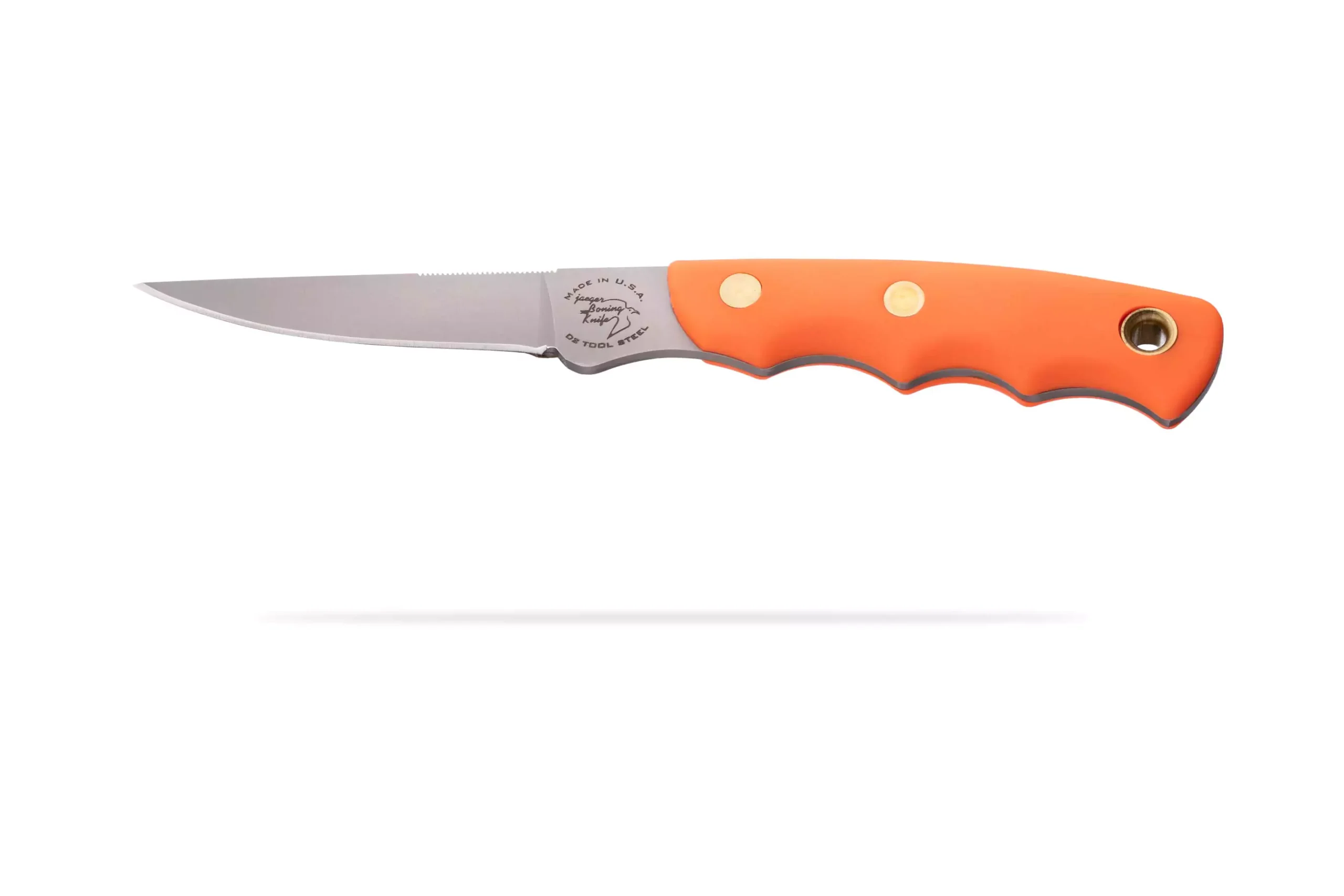 Jaeger hunting knife with orange Suregrip handle and D2 steel blade
