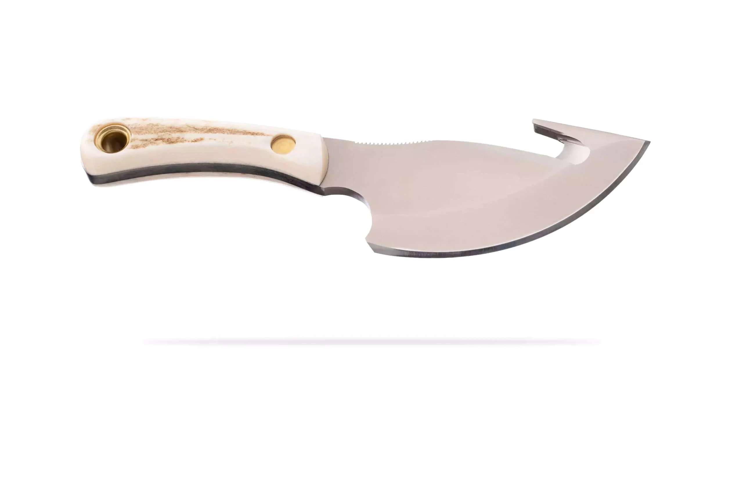 Light Hunter knife with gut hook and stag handle, side profile