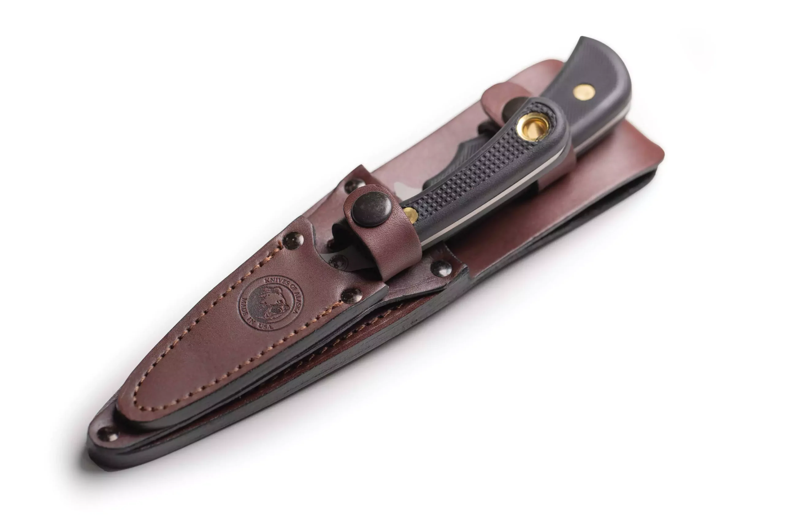 Trekker Elk Hunter Cub Bear Combo knife with SureGrip handle and D2 tool steel blade in leather sheath.