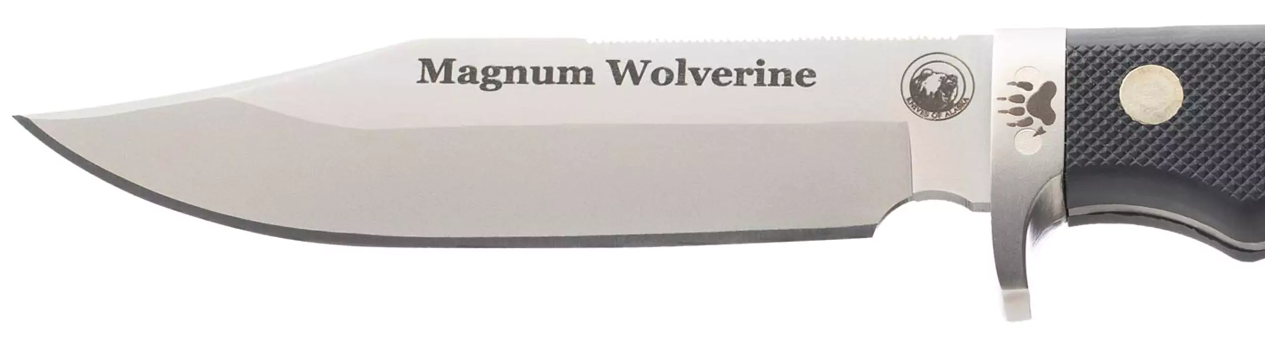 Magnum Wolverine knife with black Suregrip handle and D2 tool steel blade.