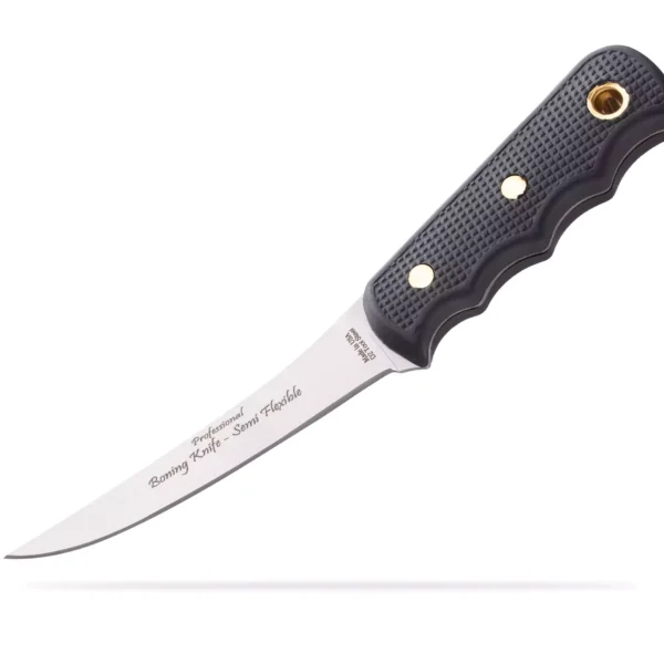 Pro boning knife with semi flexible stainless steel blade and Sure Grip handle, ideal for precision meat cutting and processing.