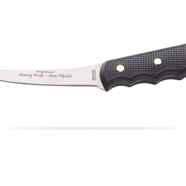 Pro boning knife with semi flexible stainless steel blade and Sure Grip handle, ideal for precision meat cutting and processing.