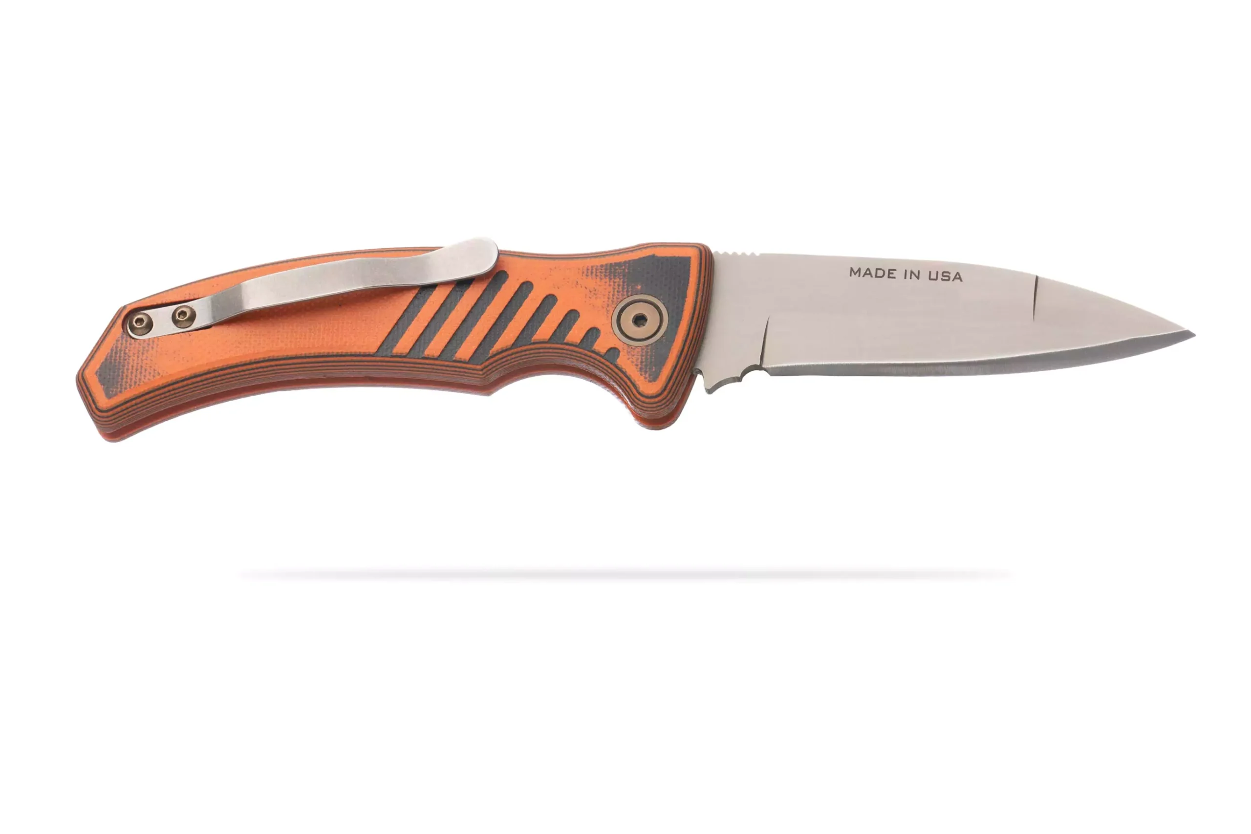 Knives of Alaska Eagle Auto knife featuring Magnacut steel blade and burnt orange G10 handle.