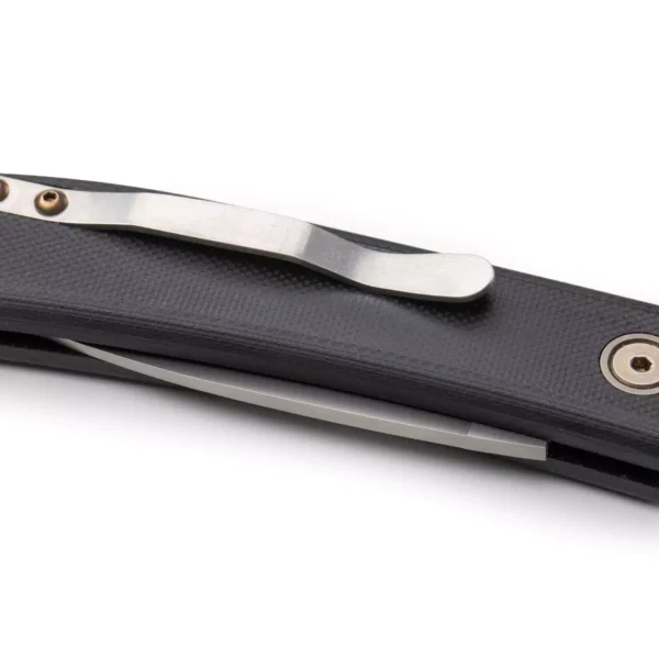 Knives of Alaska Onyx Auto folding knife in closed position with black textured grip, bronze hardware, and partially visible Magnacut steel blade.