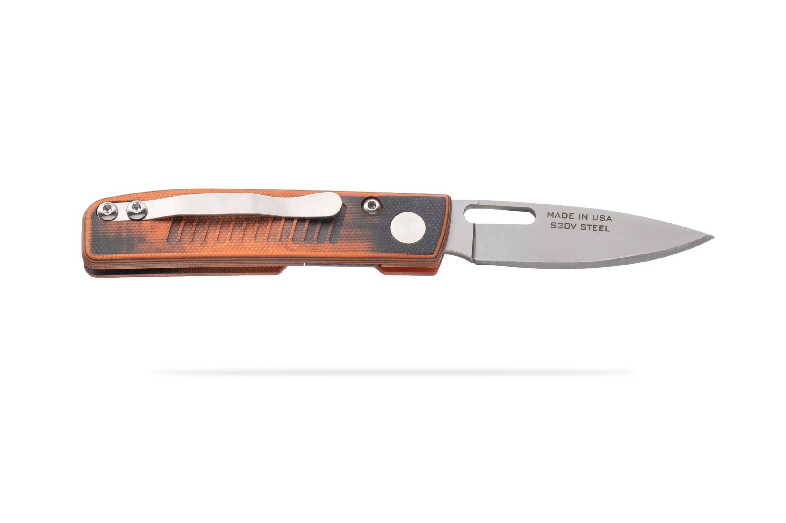 Folded Onyx liner lock knife with G10 SureGrip handle and pocket clip.