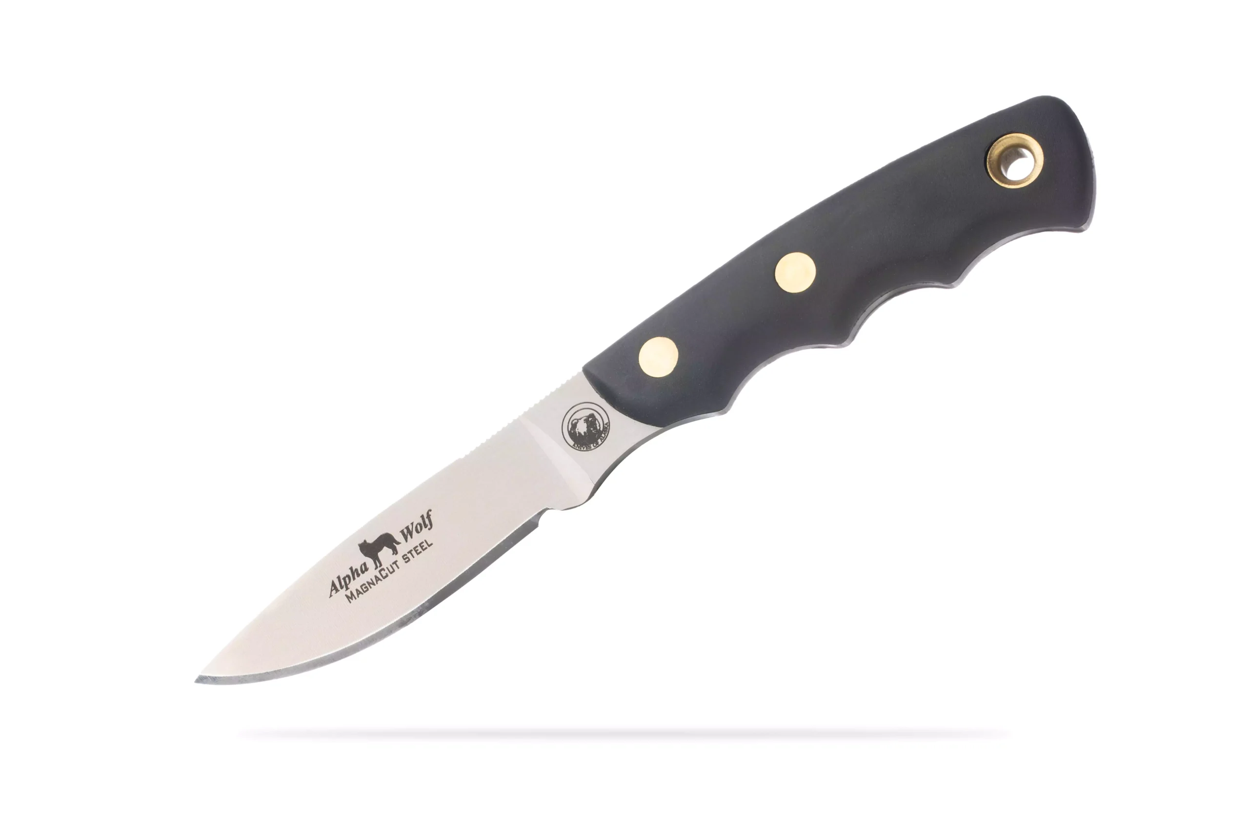 Alpha Wolf hunting knife with black Suregrip handle and Magnacut steel blade by Knives of Alaska