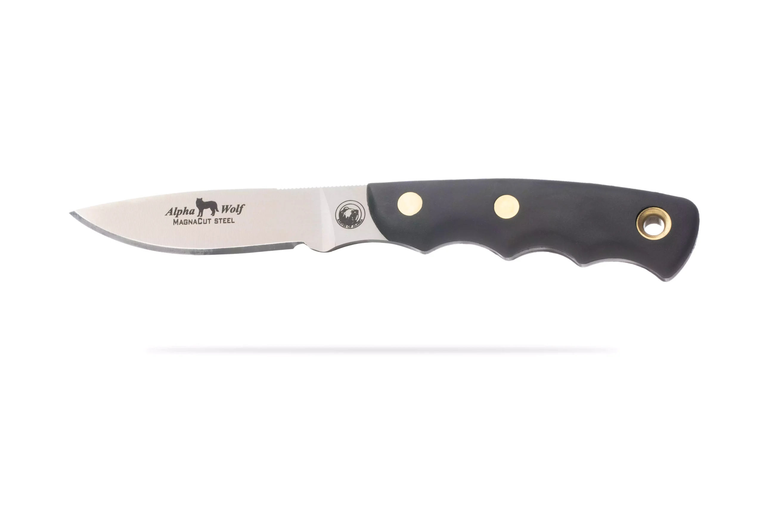 Alpha Wolf hunting knife with black Suregrip handle and Magnacut steel blade by Knives of Alaska