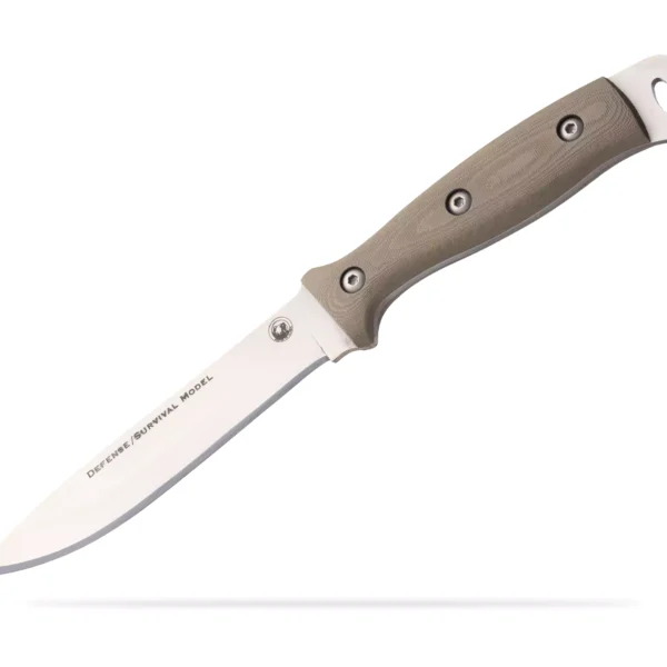 Defense Survival fixed blade knife featuring a D2 steel blade and a G10 handle, designed for tactical, survival, and outdoor use.