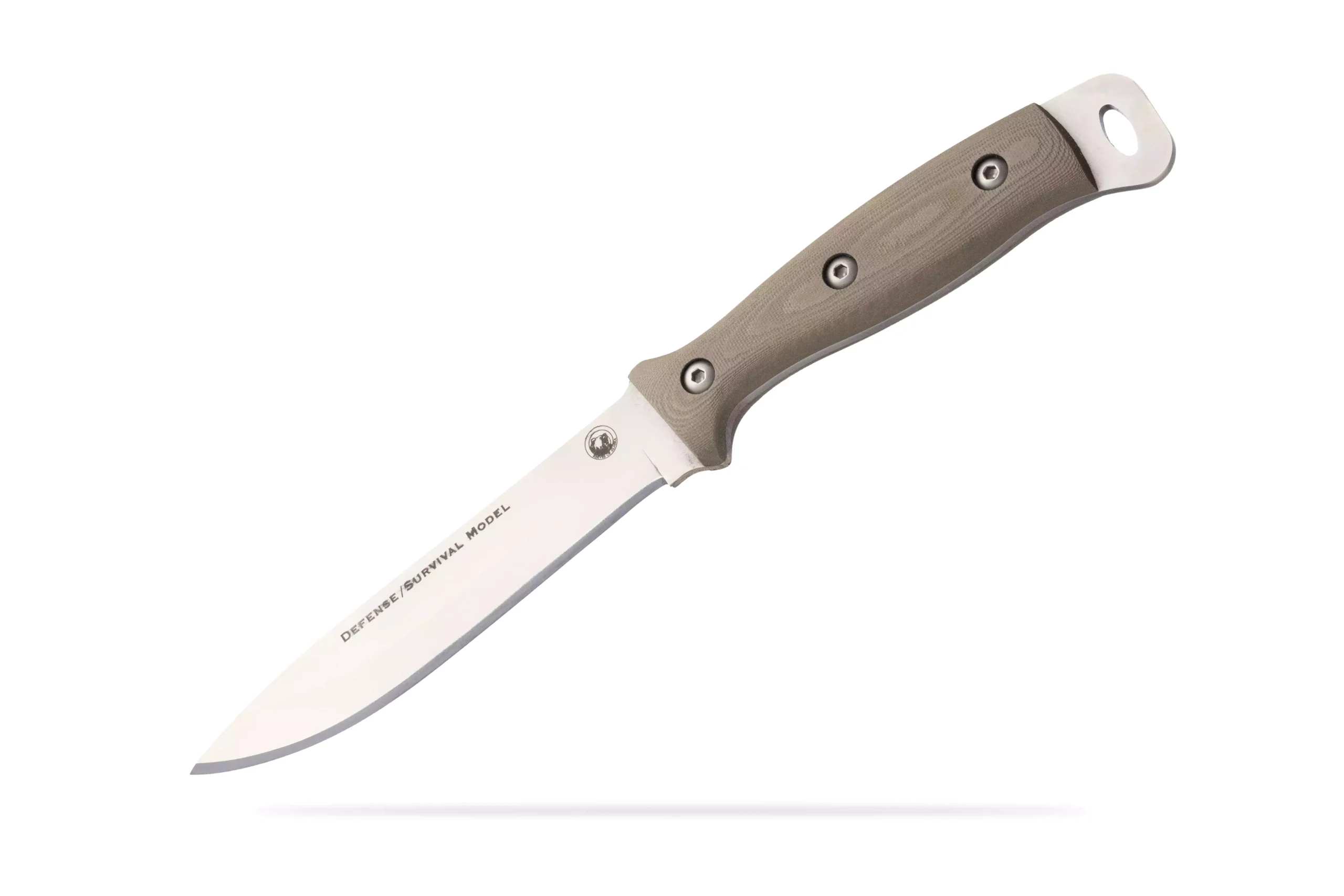 Defense Survival fixed blade knife featuring a D2 steel blade and a G10 handle, designed for tactical, survival, and outdoor use.