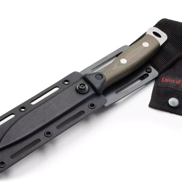 Defense Survival fixed blade knife with D2 steel blade and G10 handle, designed for rugged tactical and outdoor survival use.