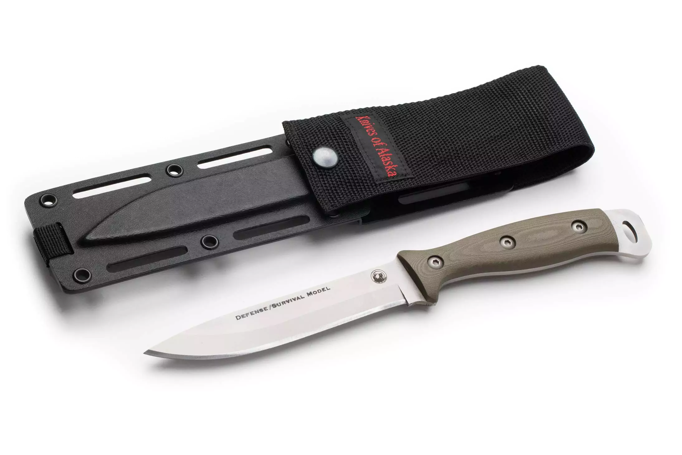 Defense Survival fixed blade knife with D2 steel blade and G10 handle, designed for rugged tactical and outdoor survival use.