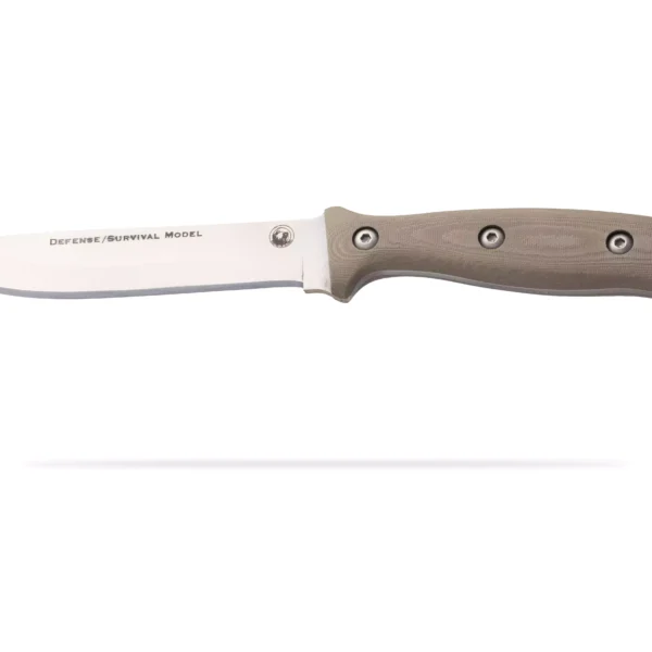 Defense Survival fixed blade knife with D2 steel blade and G10 handle, designed for rugged tactical and outdoor survival use.