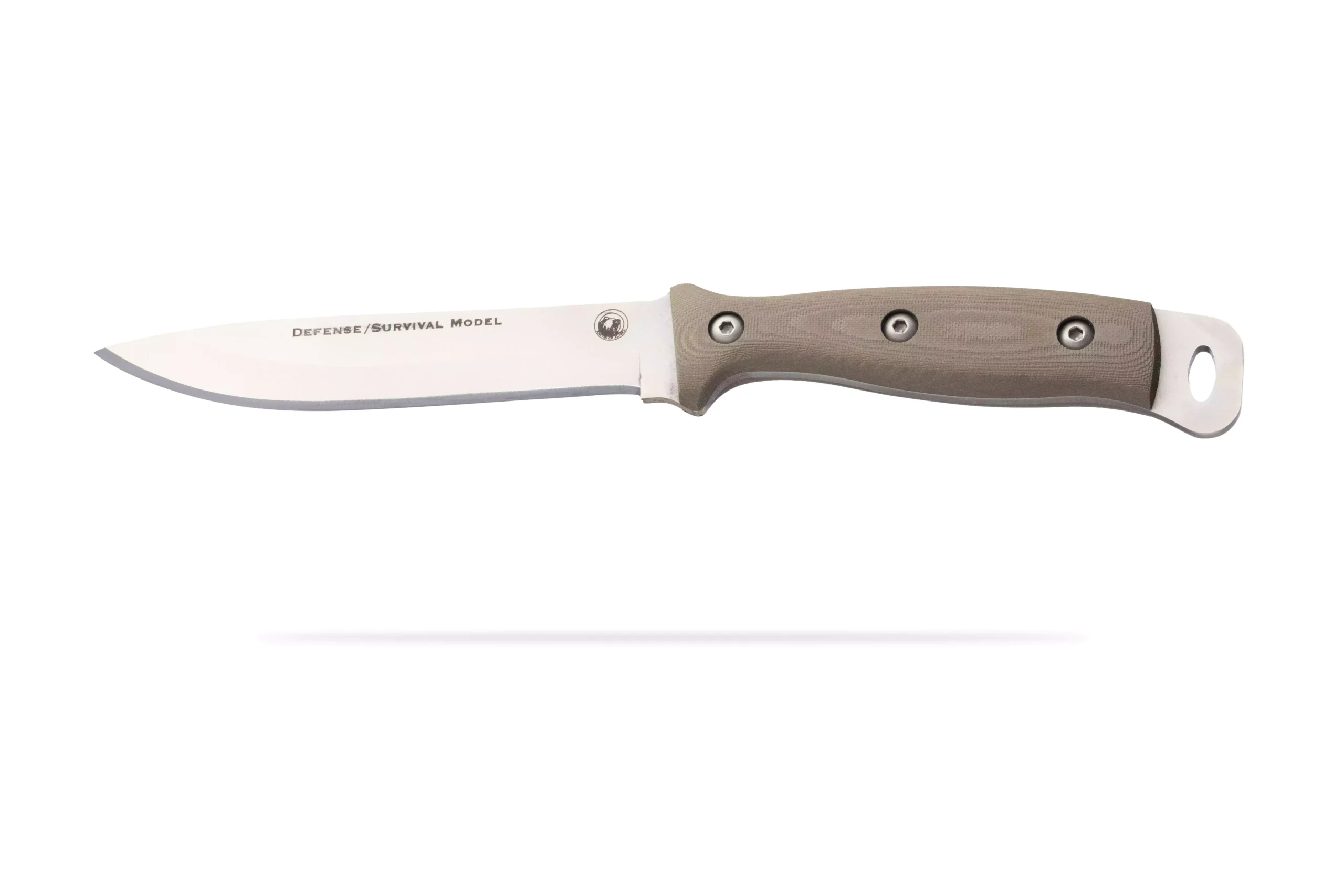 Defense Survival fixed blade knife featuring a D2 steel blade and a G10 handle, designed for tactical, survival, and outdoor use.