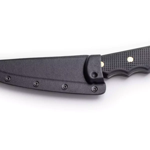Pro boning knife with Sure Grip handle fully enclosed in a durable black sheath, designed for safe storage and field transport.