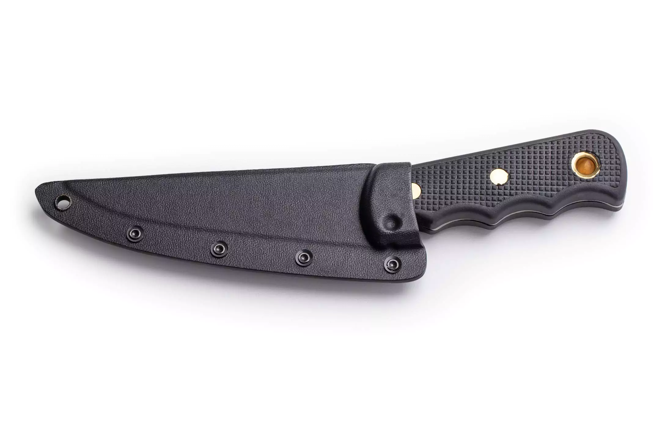 Pro boning knife with Sure Grip handle fully enclosed in a durable black sheath, designed for safe storage and field transport.