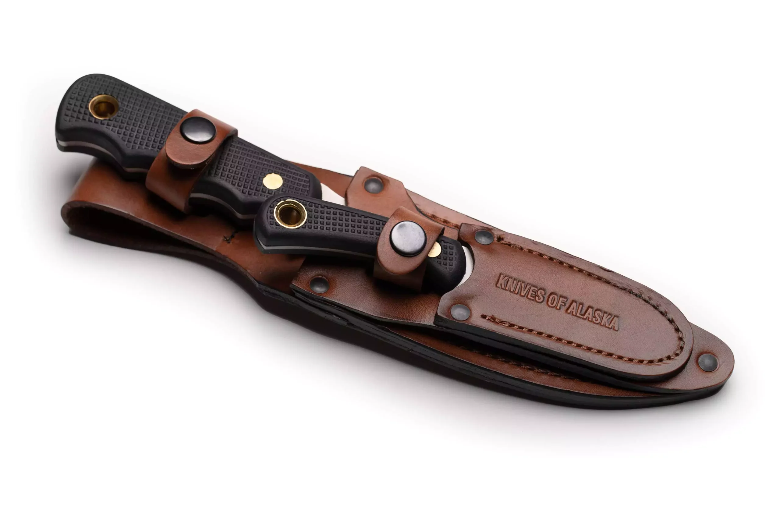 Bush Camp and Muskrat knife combo with Suregrip handles and leather sheath