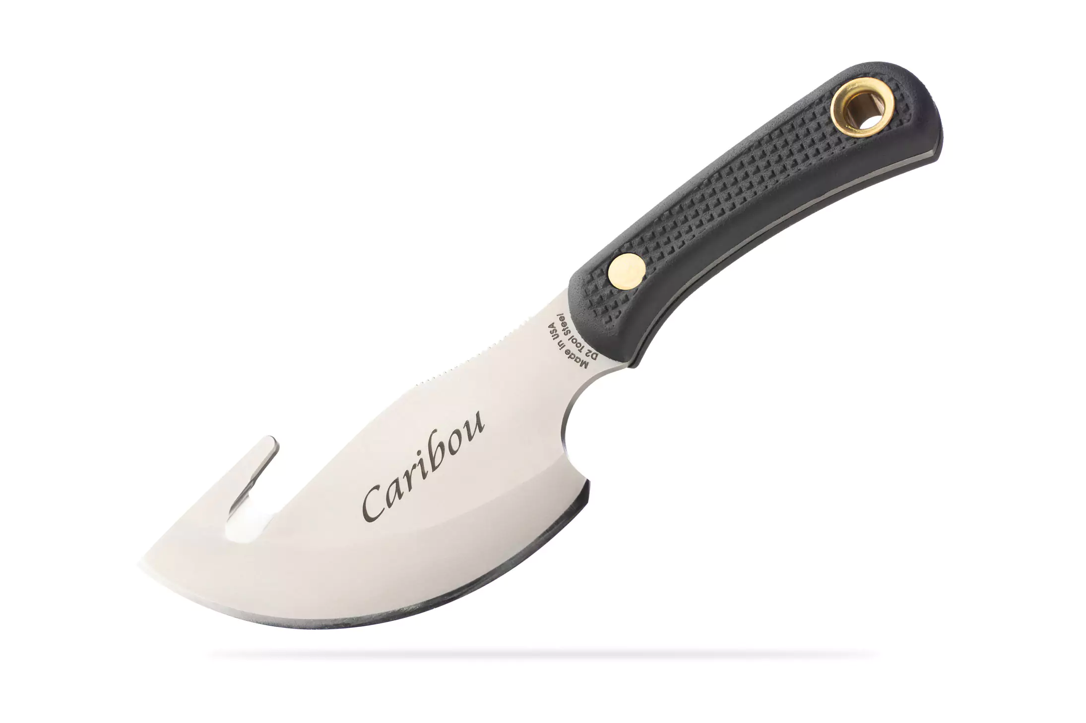 Knives of Alaska Caribou knife with black Suregrip handle and D2 tool steel blade