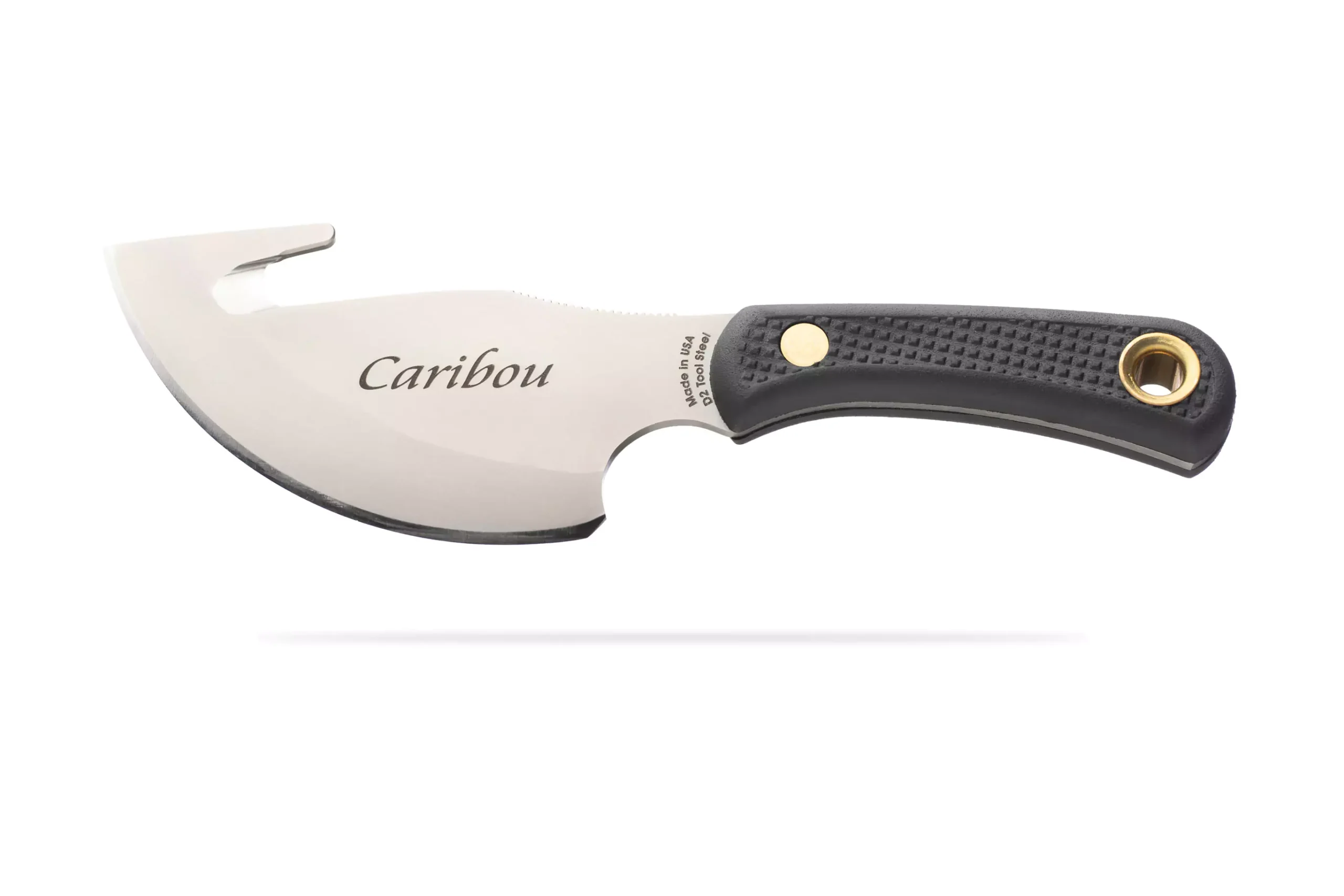 Knives of Alaska Caribou knife with black Suregrip handle and D2 tool steel blade