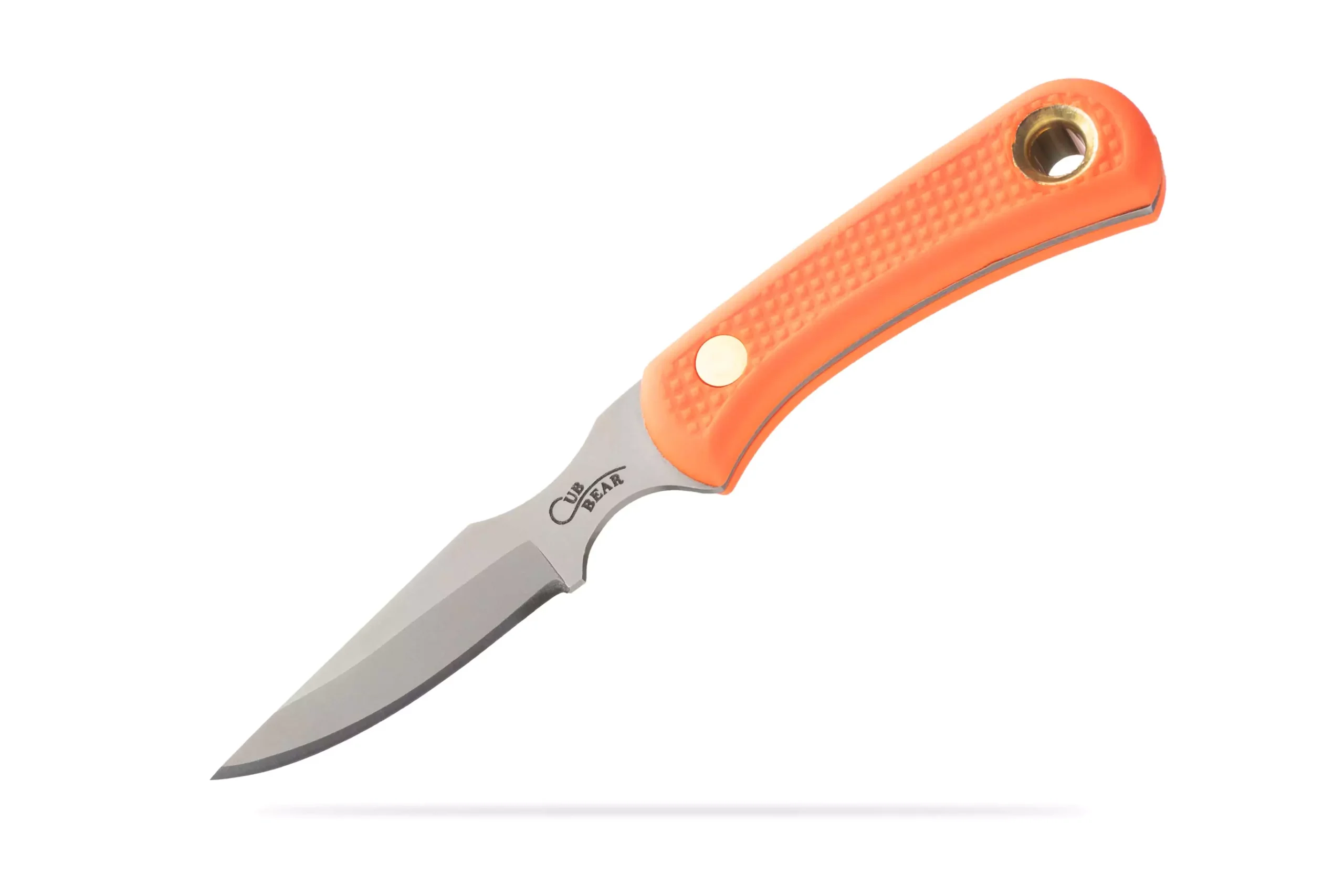 Knives of Alaska Cub Bear knife with orange Suregrip handle and D2 steel blade