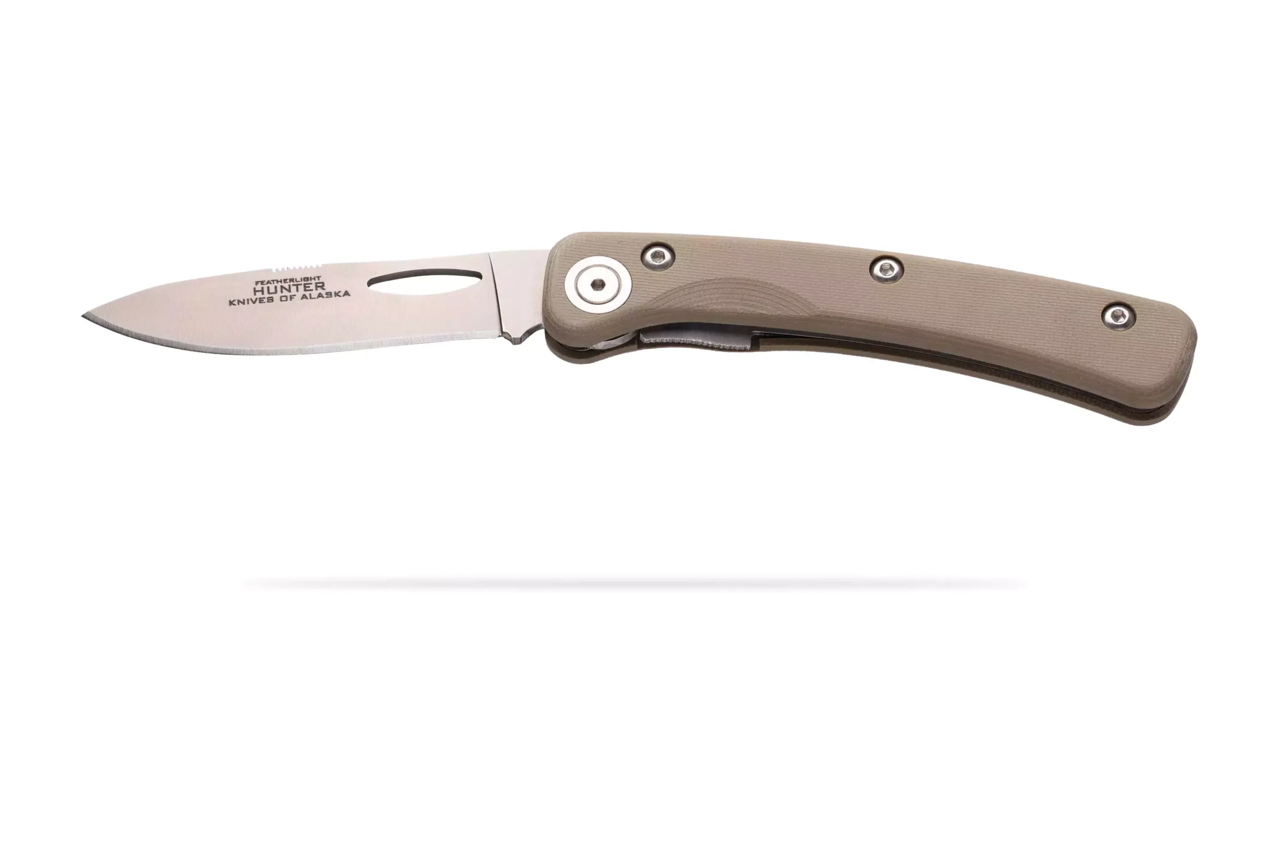 Featherlight Hunter folding knife with OD green G10 handle and D2 steel blade