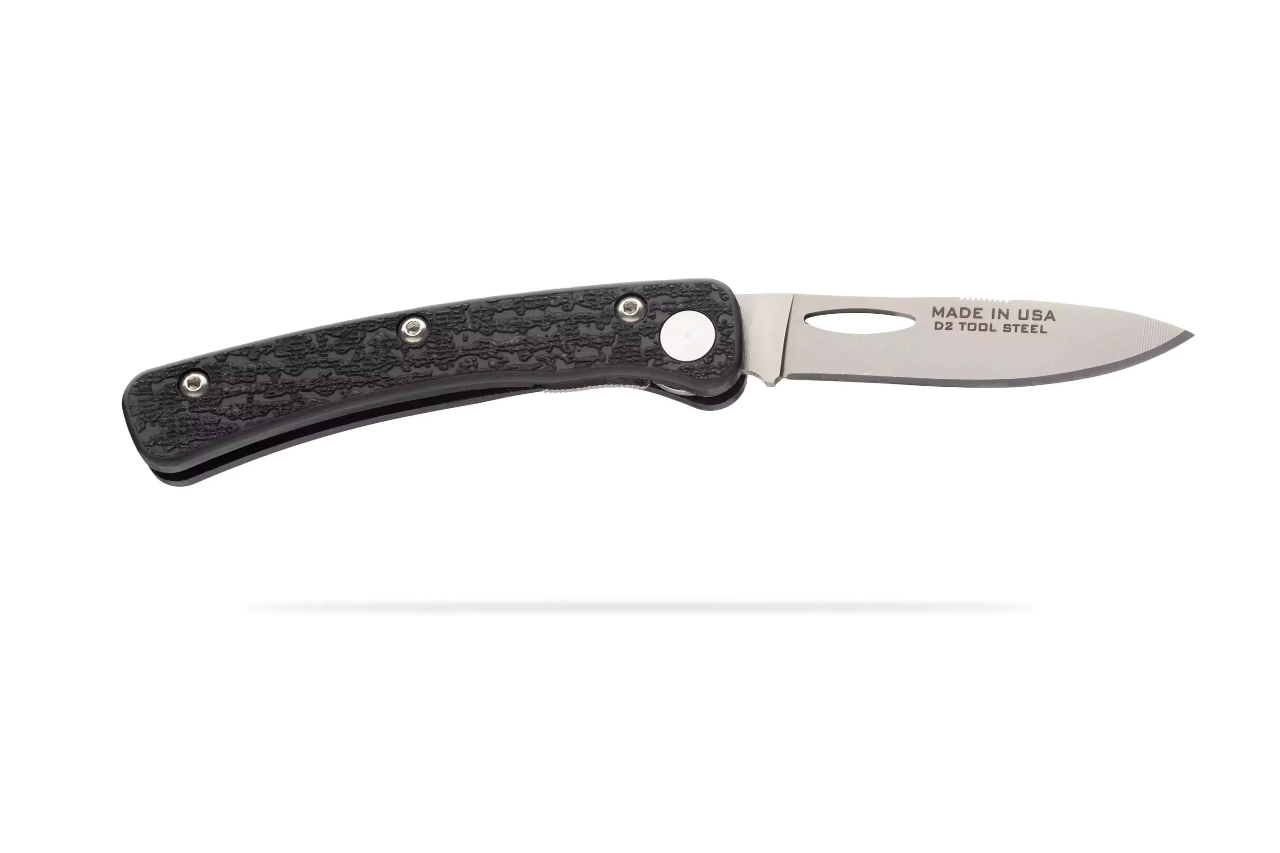 Featherlight Hunter folding knife with D2 tool steel blade and Suregrip handle