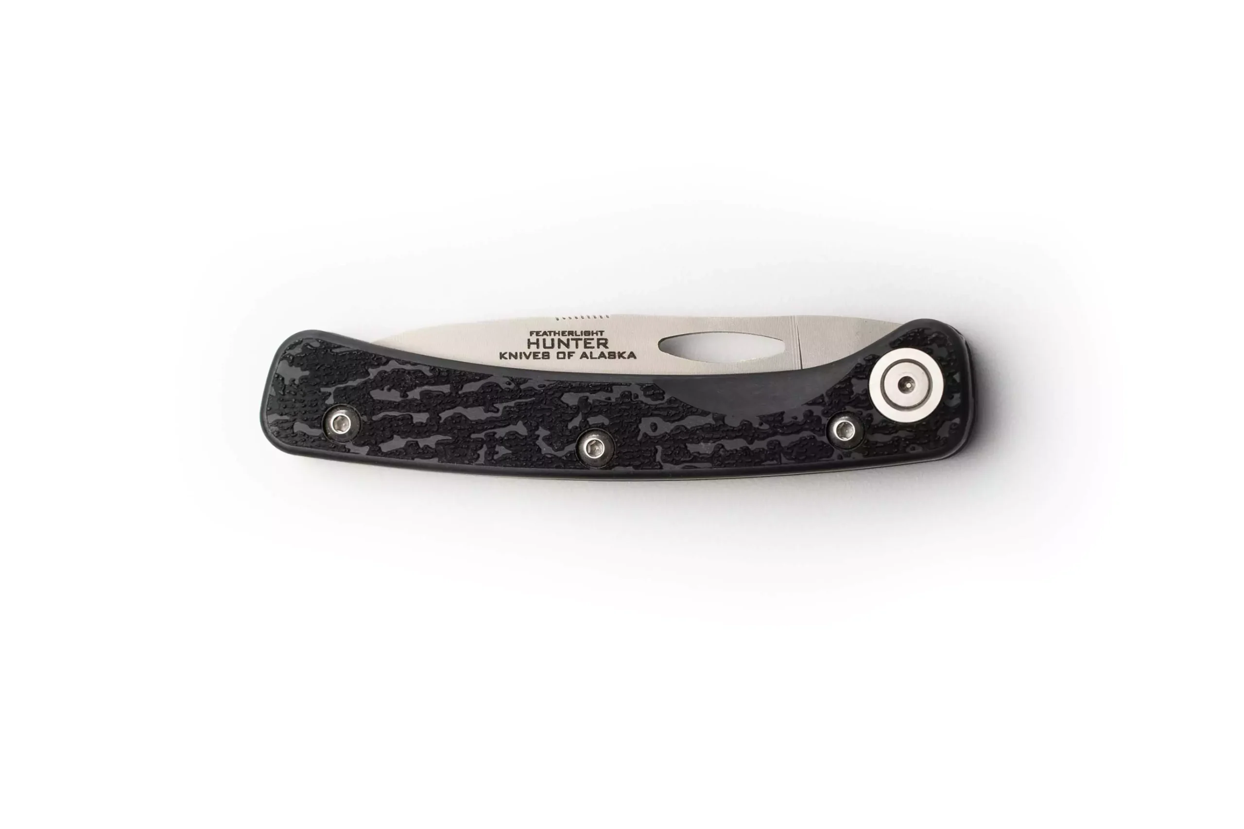 Featherlight Hunter folding knife closed with Knives of Alaska branding
