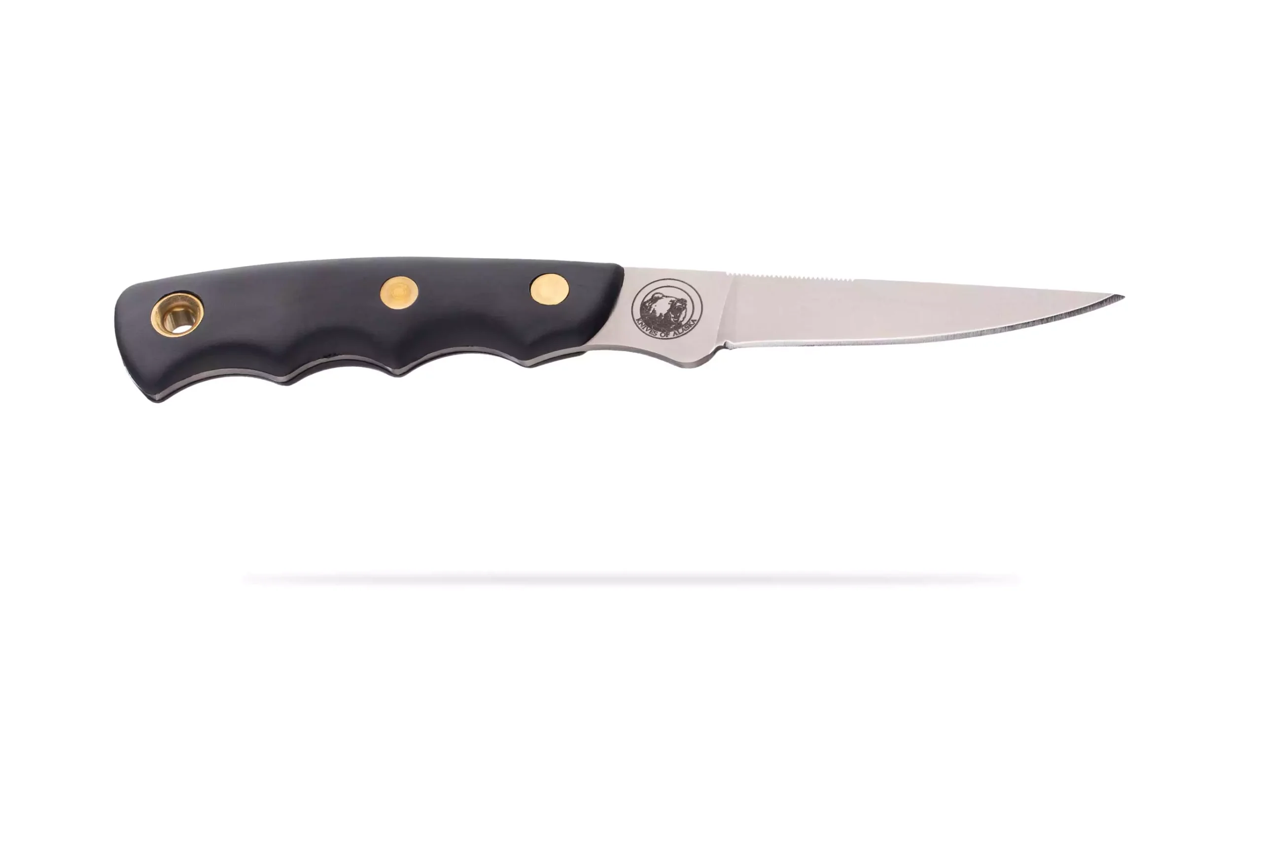 Jaeger boning knife with black Suregrip handle angled view