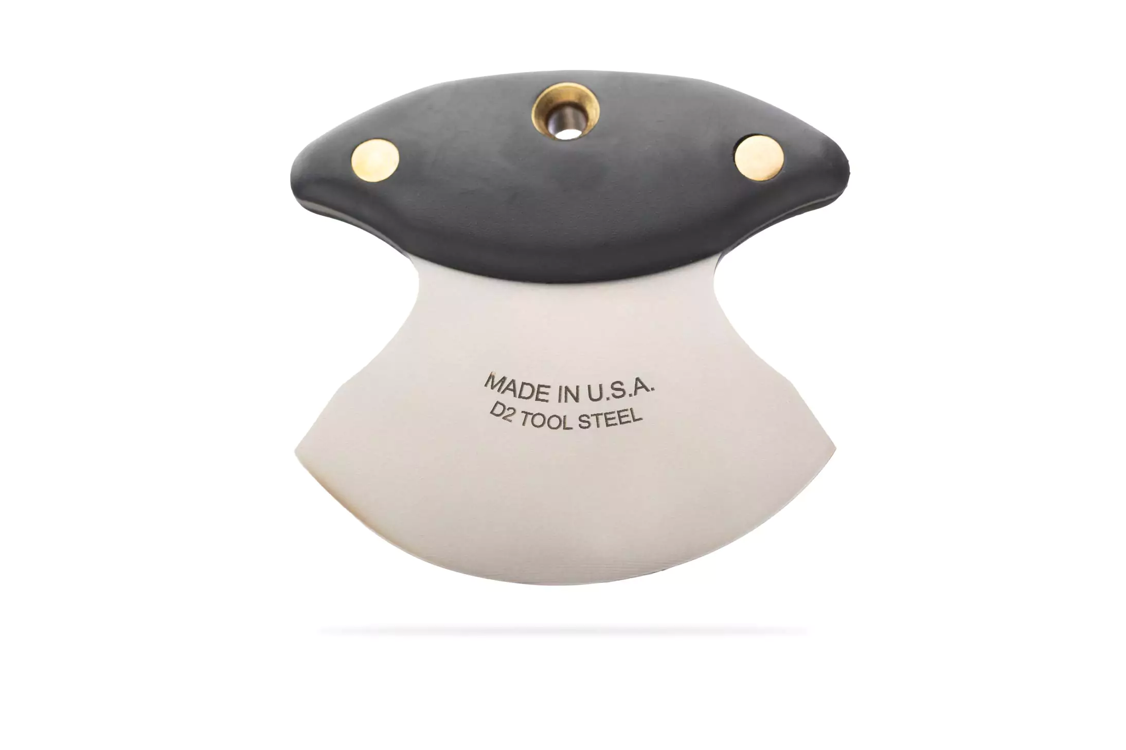 Magnum Ulu knife with black Suregrip handle and engraved blade