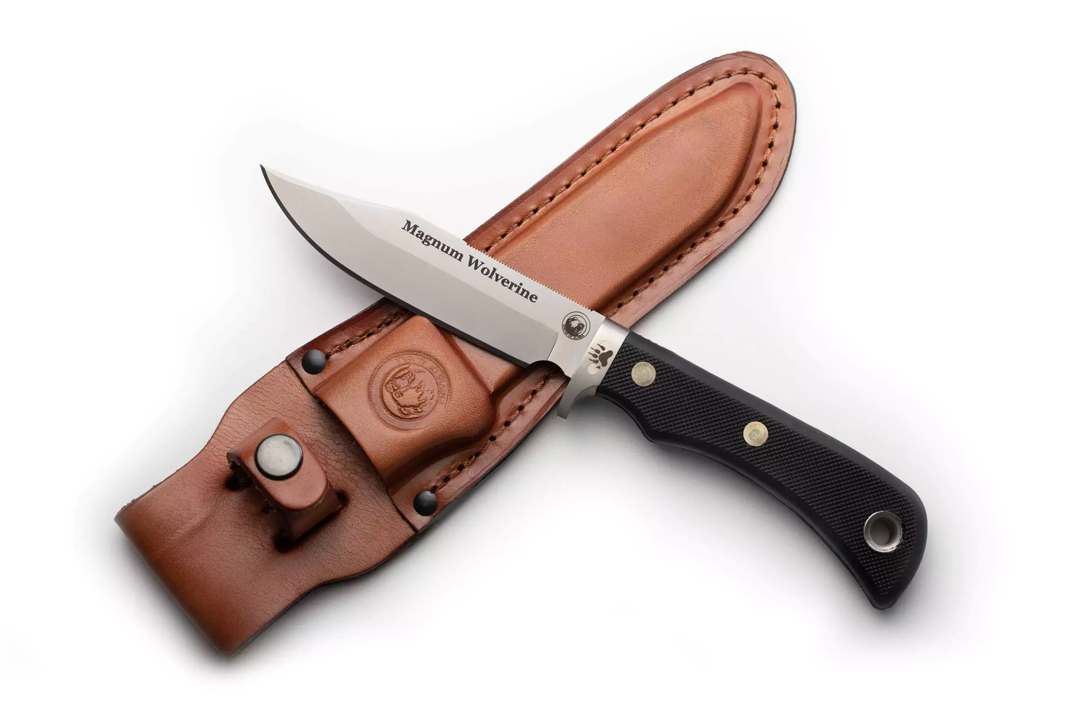 Magnum Wolverine knife with Suregrip handle and leather sheath