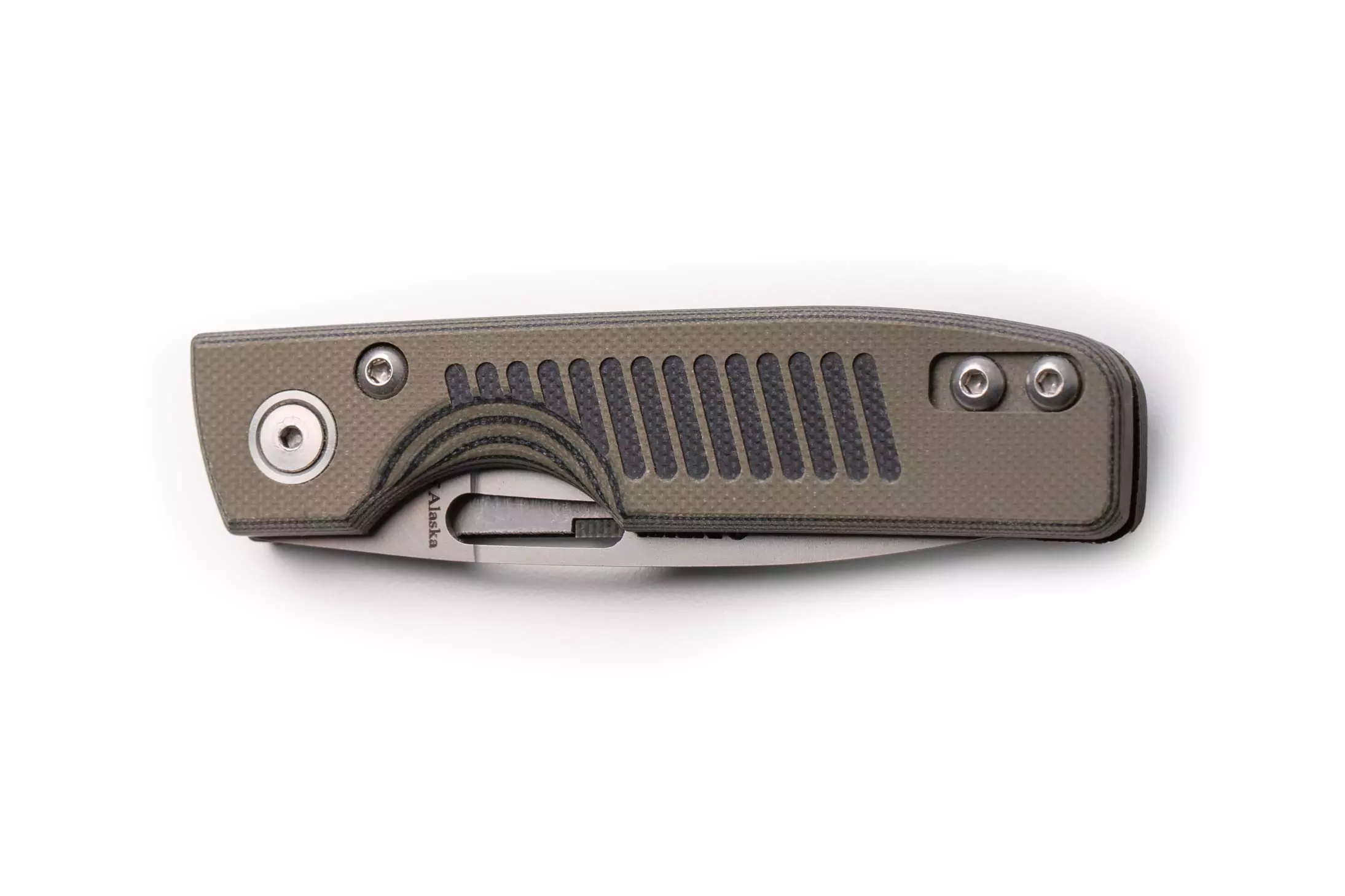 Onyx liner lock knife folded with OD green G10 handle by Knives of Alaska