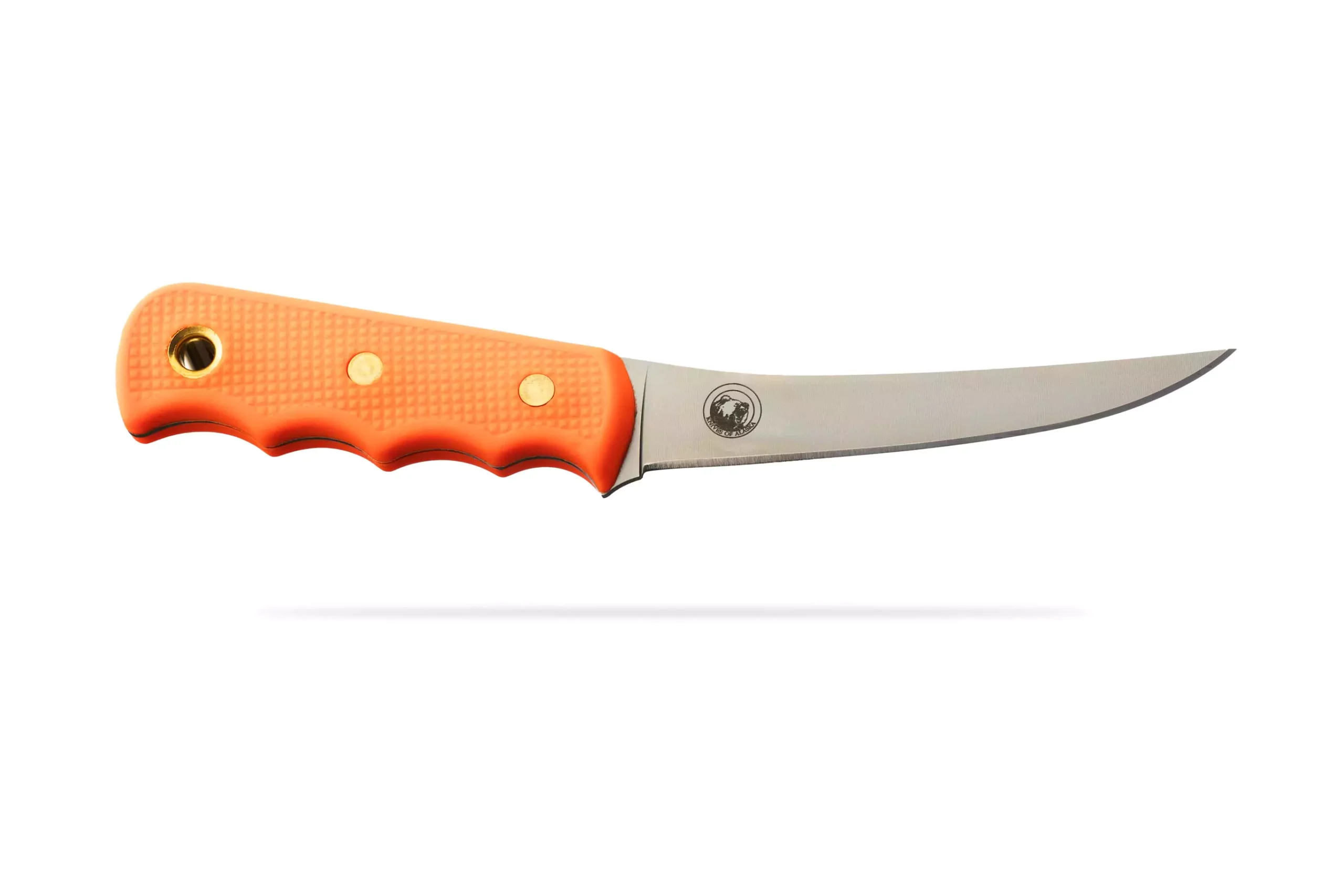 Professional boning knife with semi-flexible blade and textured orange SureGrip handle