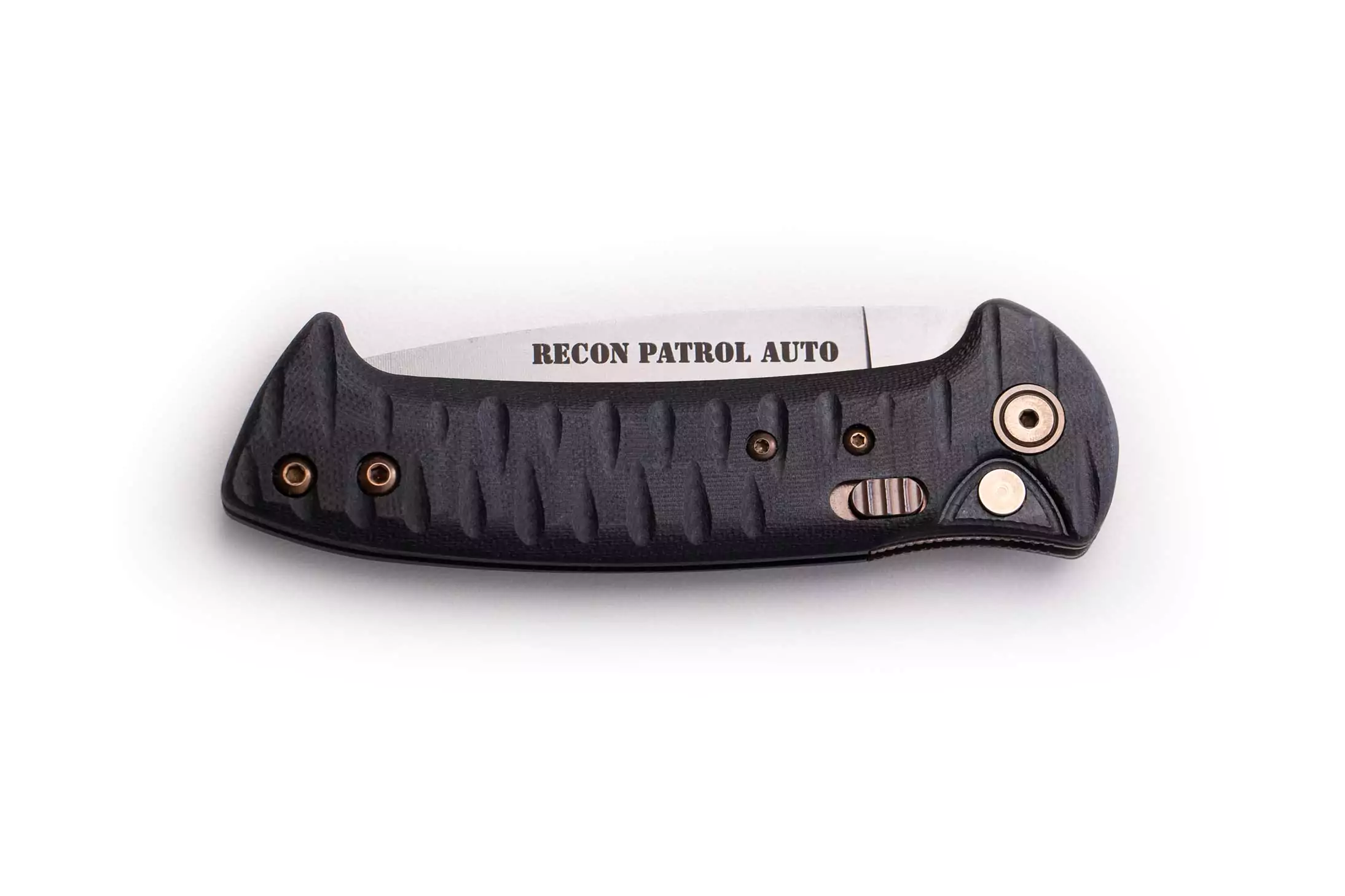 Recon Patrol Auto by Knives of Alaska with black g10 handle in fold view