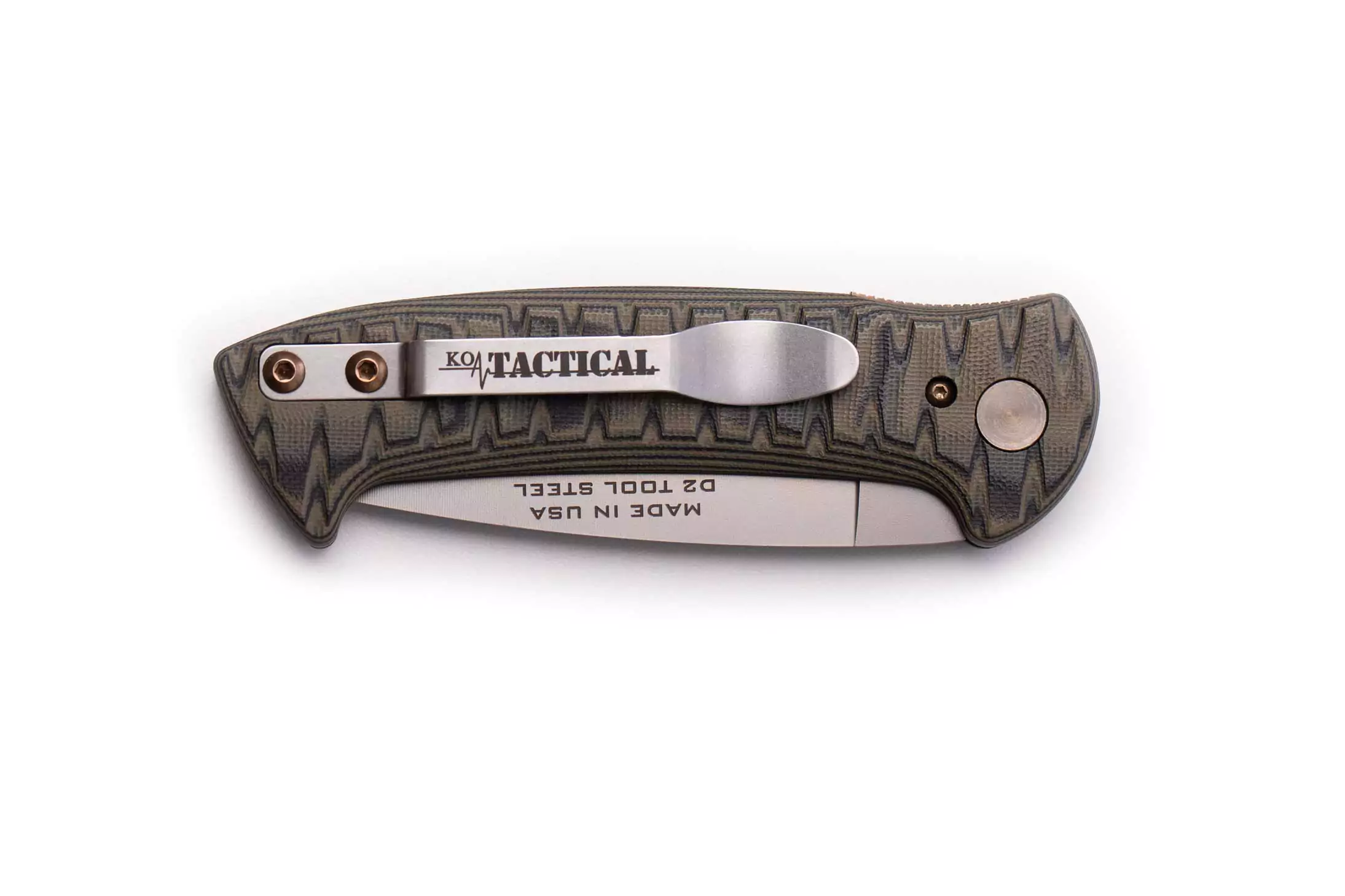Folded Recon Patrol Auto knife with KOA Tactical clip and D2 tool steel blade