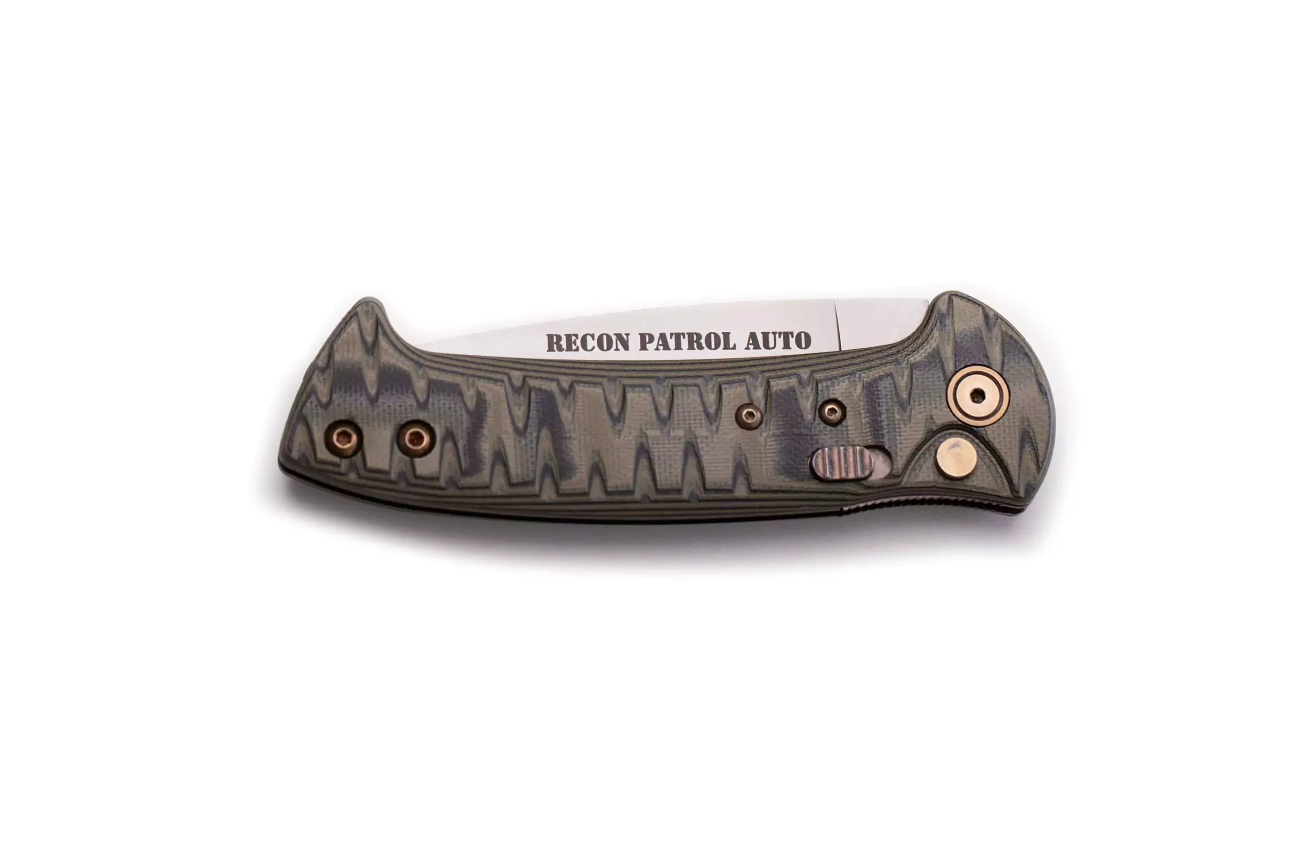 Recon Patrol Auto folding knife closed with textured G10 handle