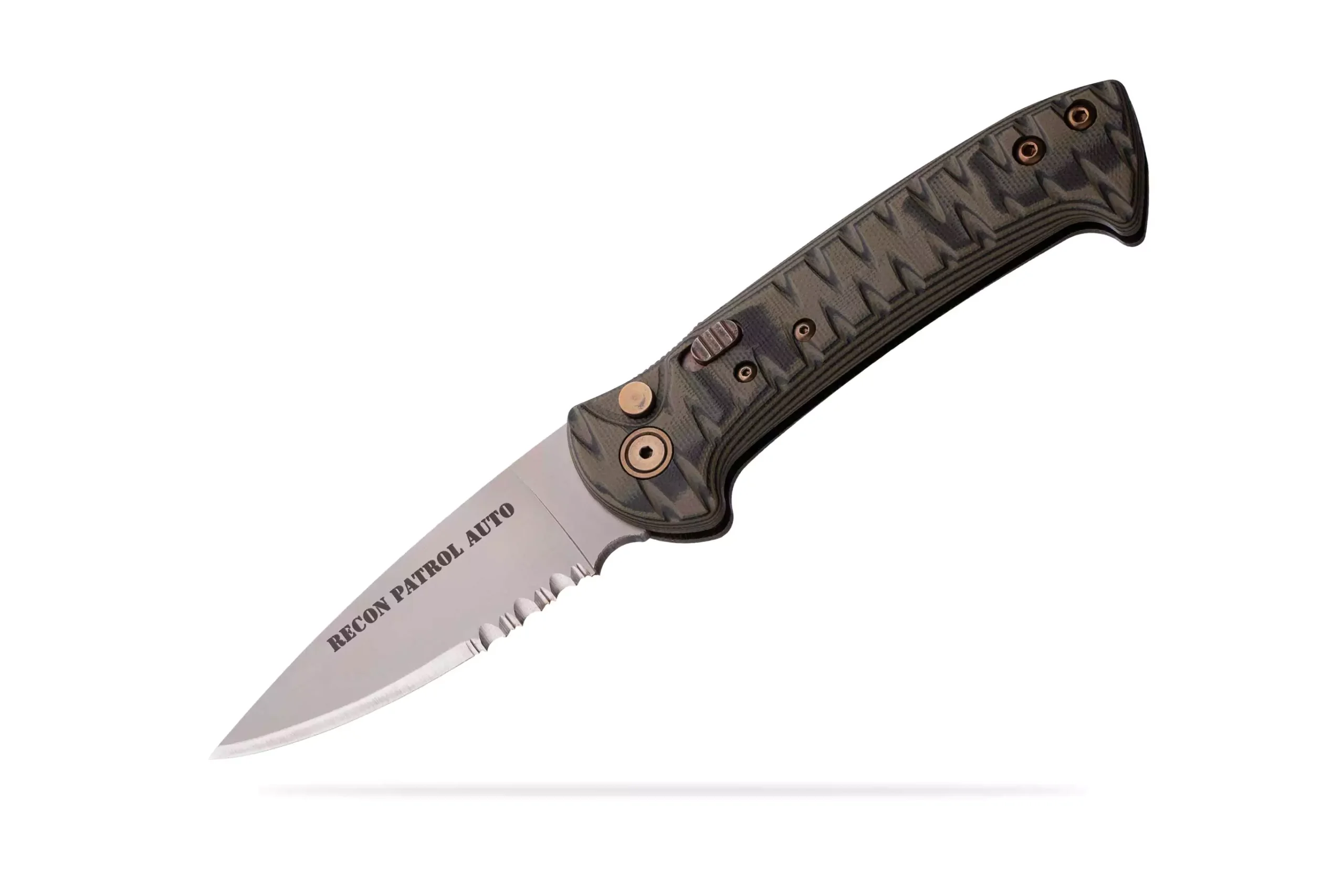 Recon Patrol Auto knife with partially serrated blade and G10 handle
