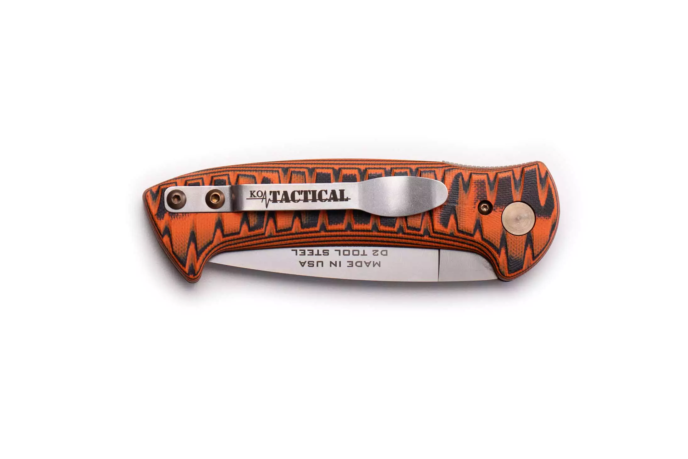 Folded Recon Patrol Auto knife with MagnaCut stainless steel blade and G10 handle featuring a KOA Tactical clip