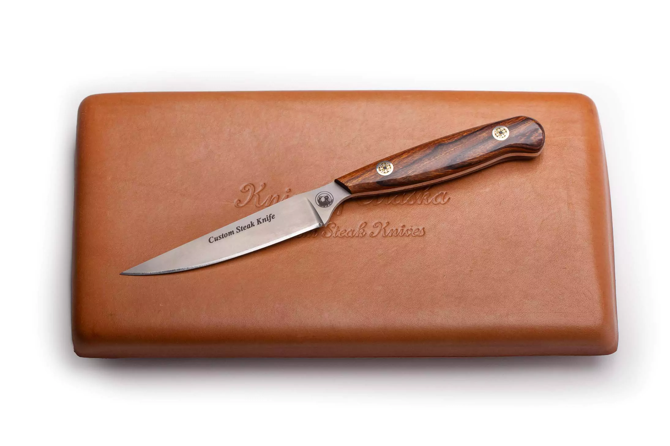 Custom steak knife with ironwood handle and 440C stainless steel blade