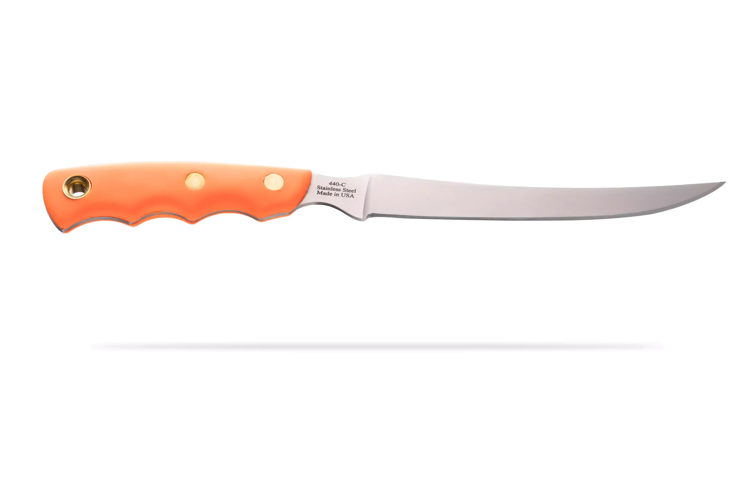 Steelheader fillet knife with orange SureGrip handle and 440-C stainless steel blade.