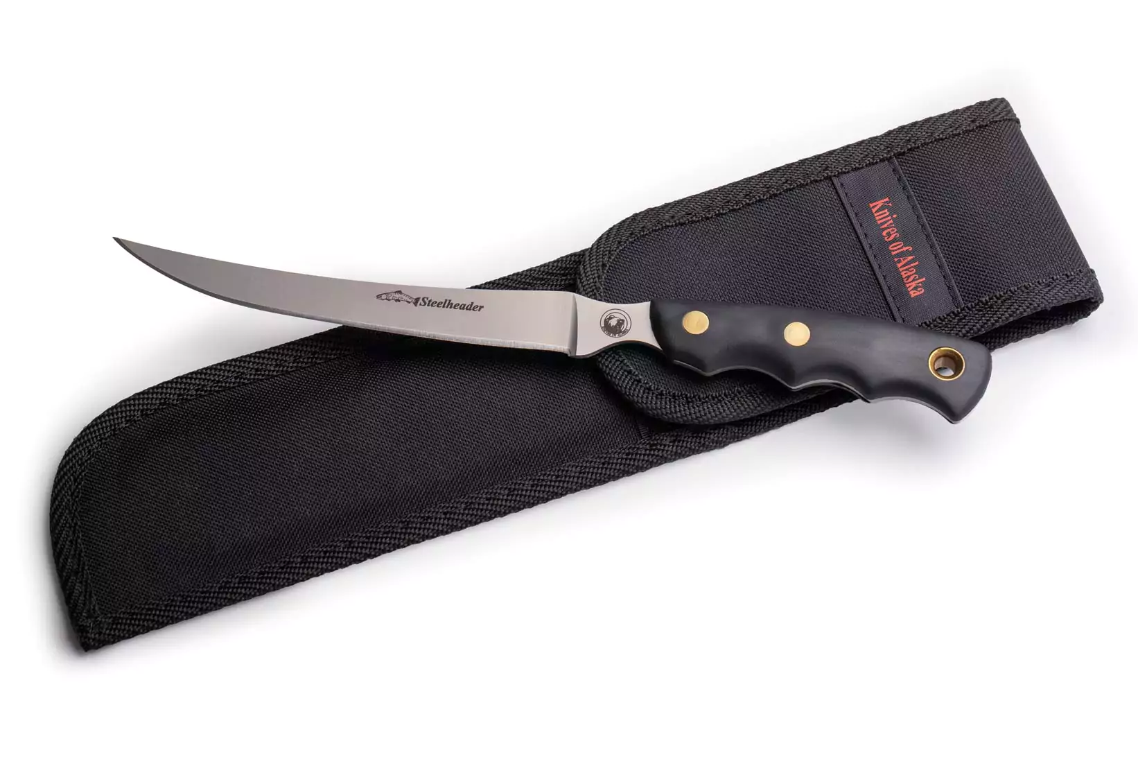 Steelheader SureGrip knife with black nylon sheath by Knives of Alaska.