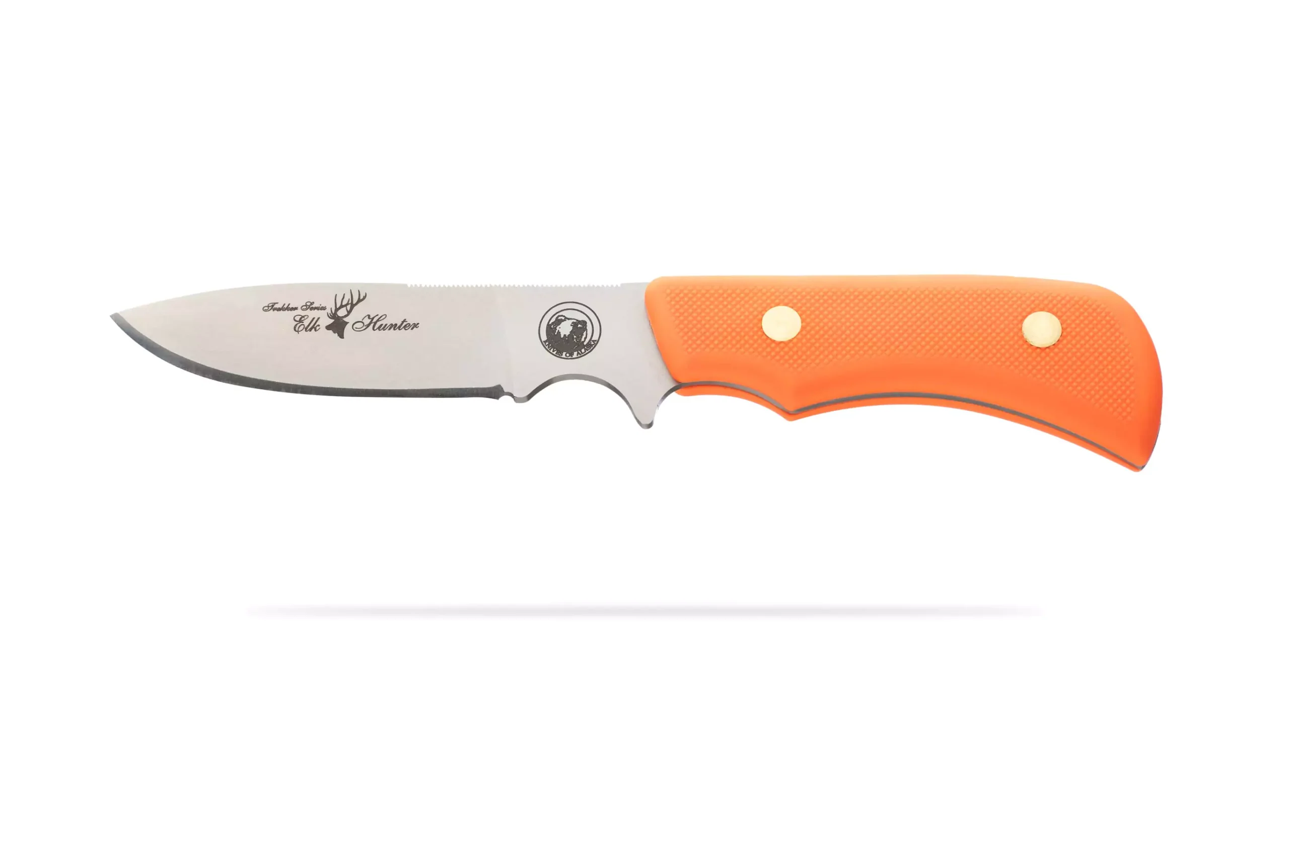Trekker Elk Hunter knife with orange SureGrip handle and D2 tool steel blade designed for hunting and outdoor use.