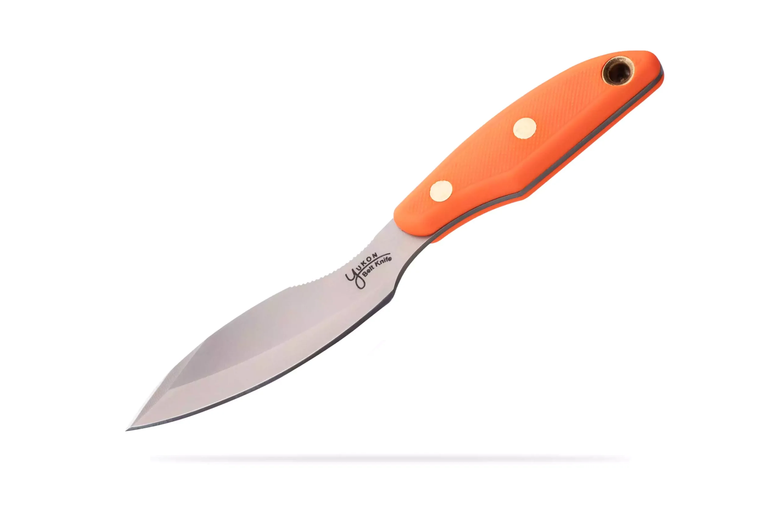 Knives of Alaska Yukon #1 knife with blaze orange SureGrip handle and D2 tool steel blade.