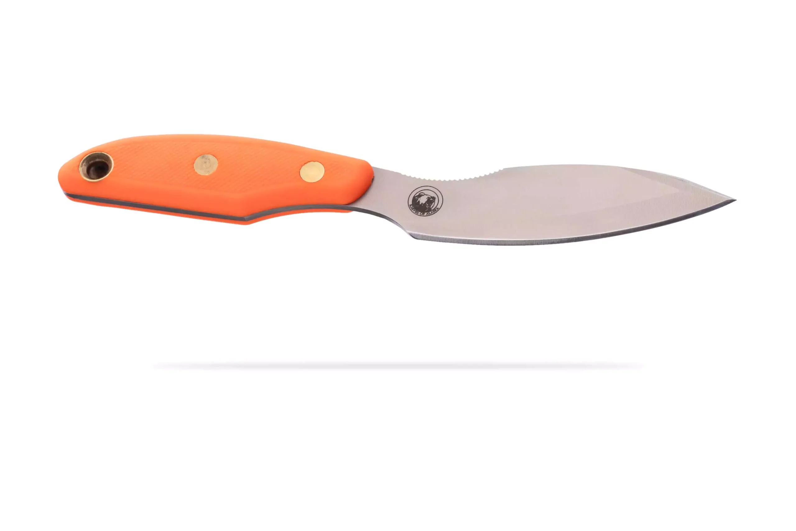 Knives of Alaska Yukon #1 knife with blaze orange SureGrip handle and D2 tool steel blade.