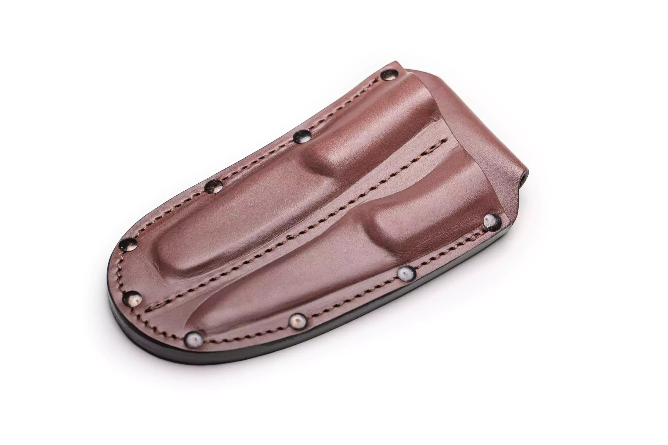 Replacement leather sheath for Muskrat and Cub Bear combo knives from Knives of Alaska.