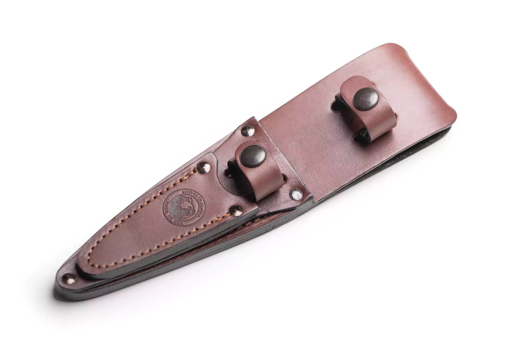 Premium leather replacement sheath with double snap closures from Knives of Alaska.