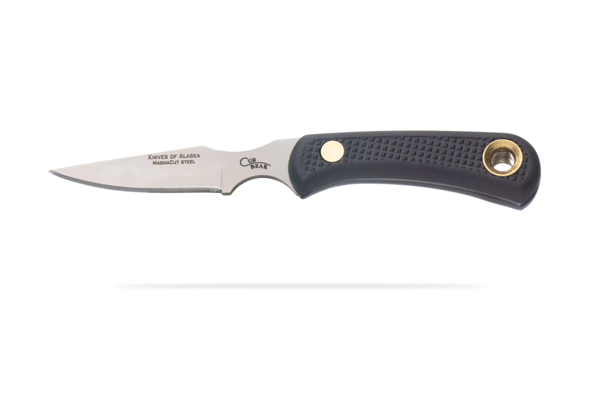 Knives of Alaska Cub Bear knife with Magnacut steel blade and black Suregrip handle